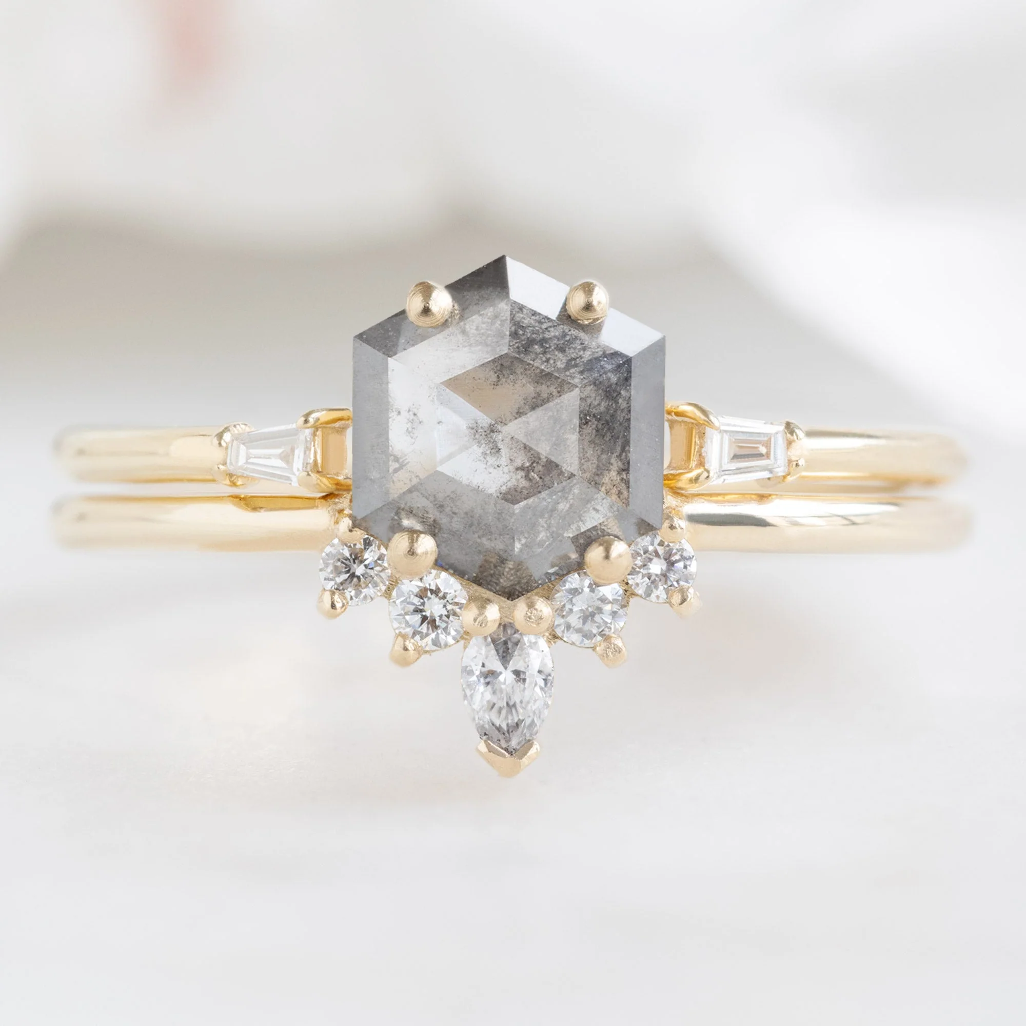 Open Cuff Baguette White Diamond Stacking Band | Yellow, Rose or White Gold - Image 2