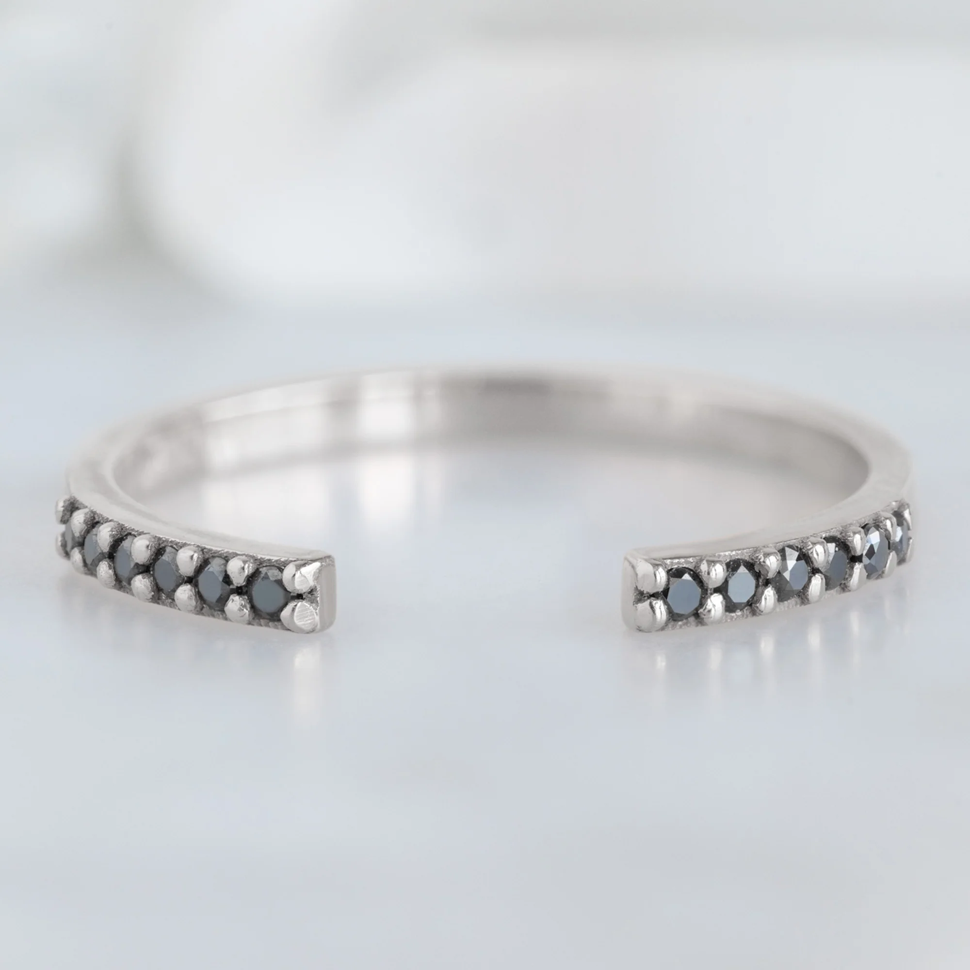 Open Cuff Black Diamond Pavé Stacking Band | Yellow, Rose, or White Gold - Image 5