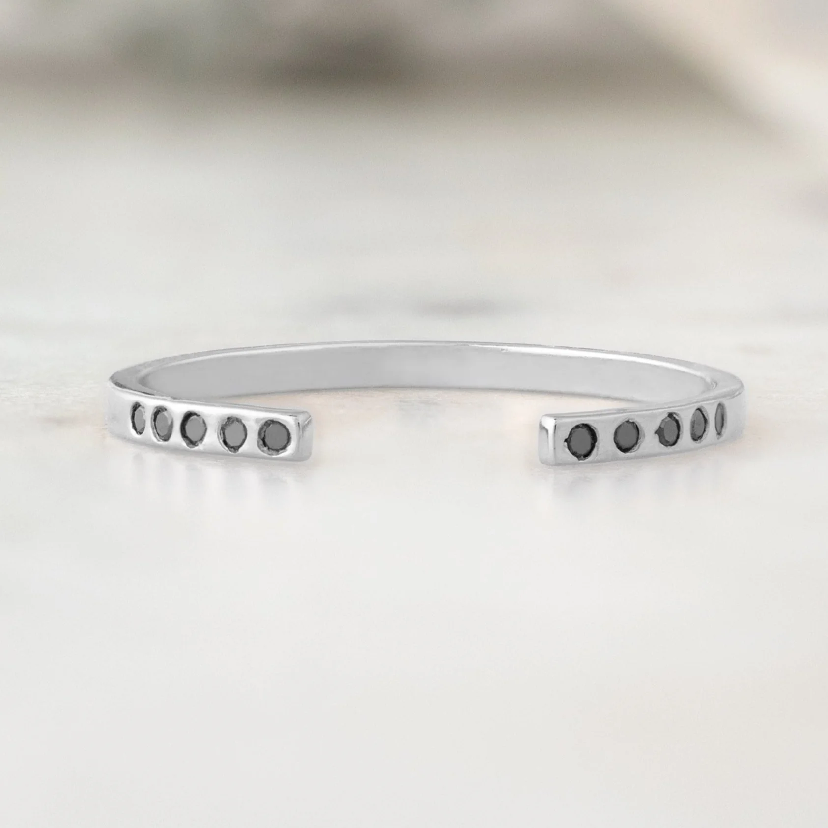 Open Cuff Flush Set Black Diamond Pavé Stacking Band | Yellow, Rose or White Gold - Image 3