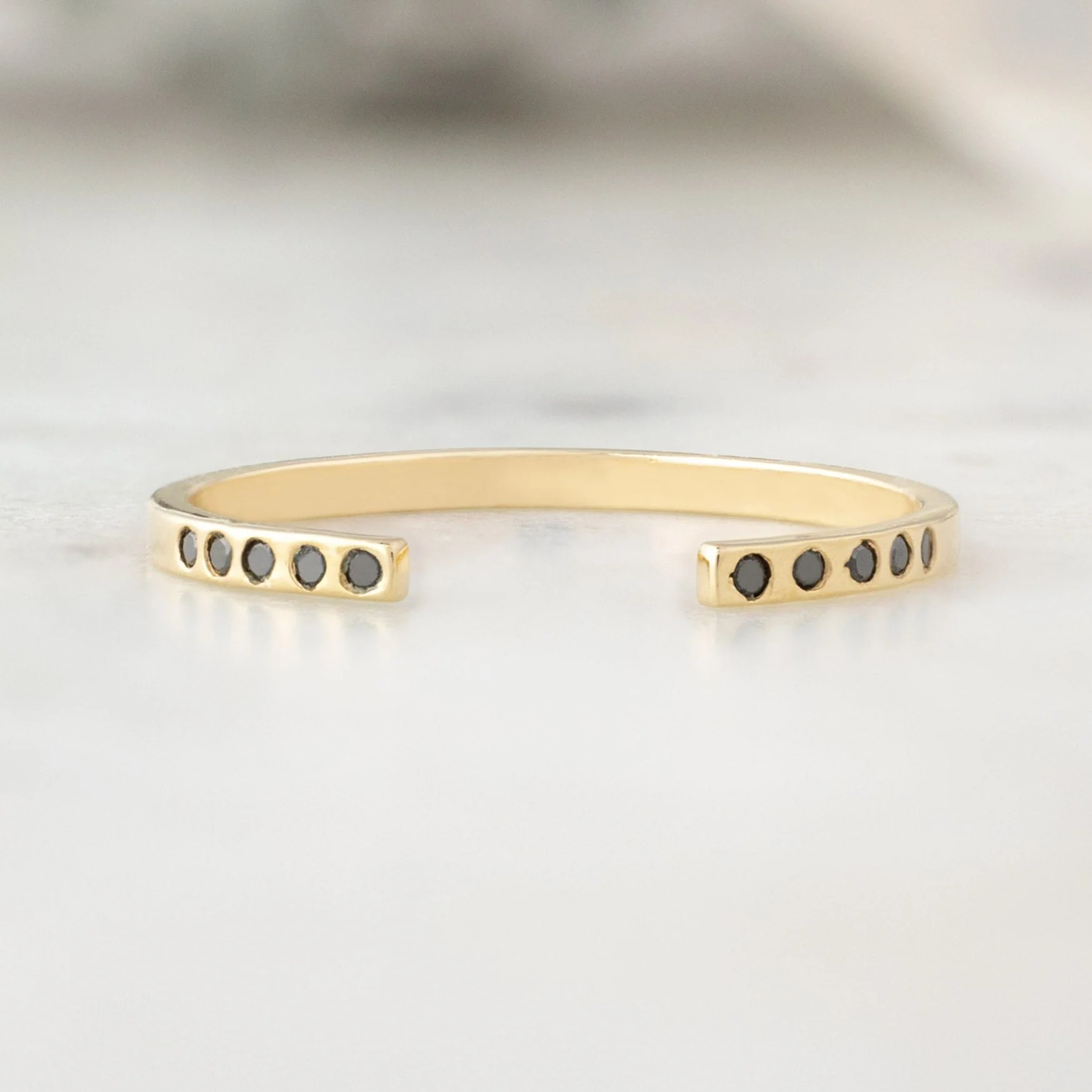 Open Cuff Flush Set Black Diamond Pavé Stacking Band | Yellow, Rose or White Gold - Image 5
