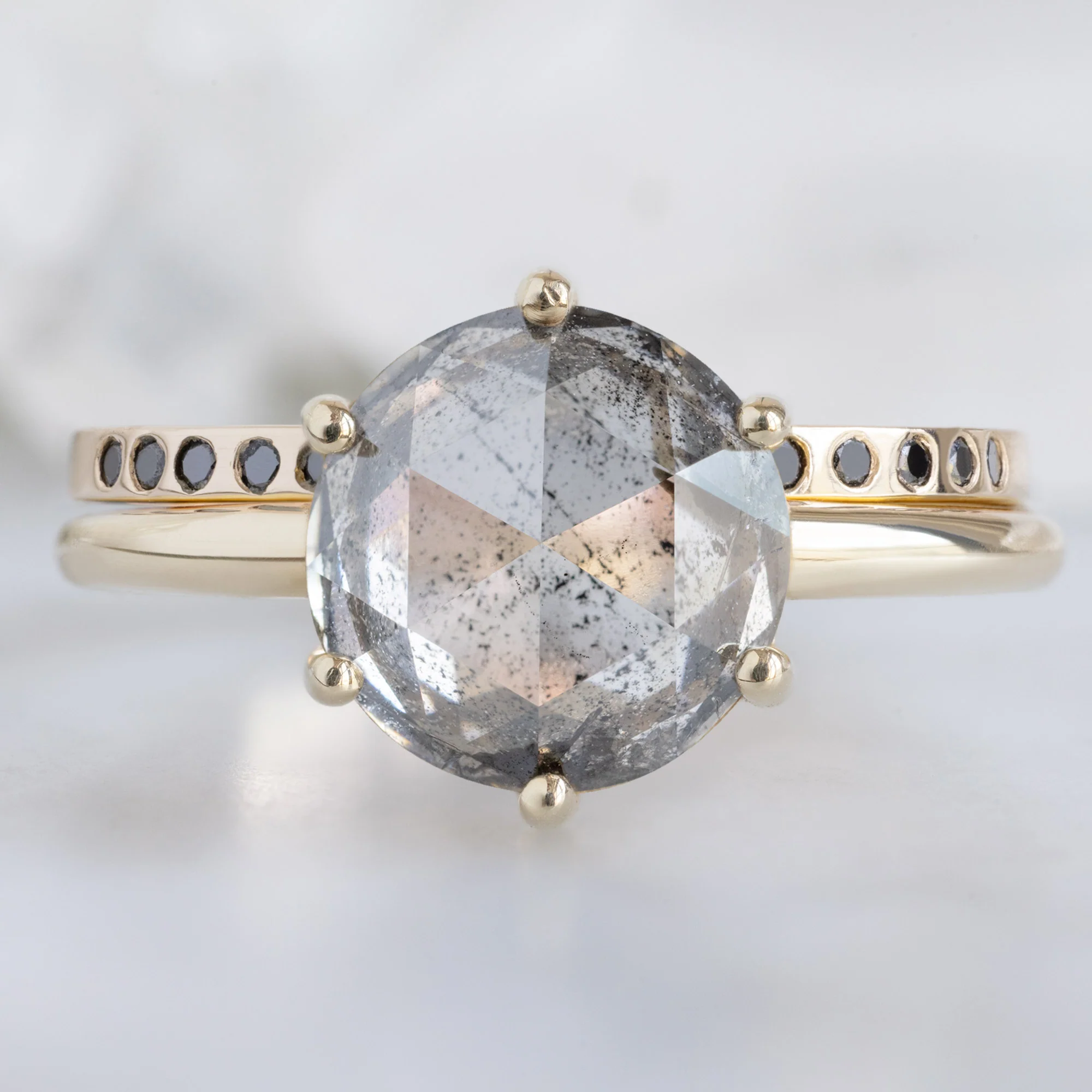 Open Cuff Flush Set Black Diamond Pavé Stacking Band | Yellow, Rose or White Gold - Image 6