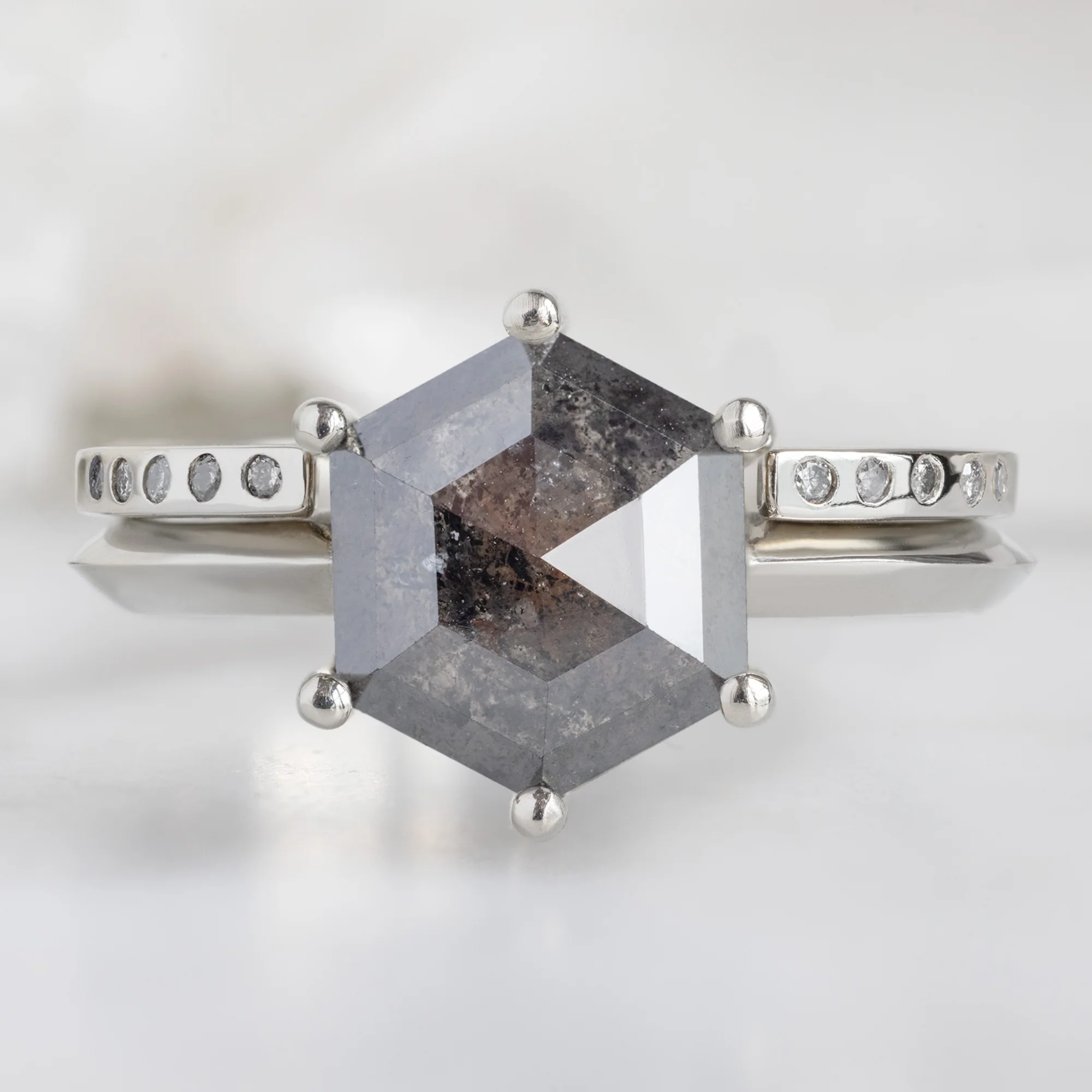 Open Cuff Flush Set Salt and Pepper Diamond Pavé Stacking Band | Yellow, Rose or White Gold - Image 6