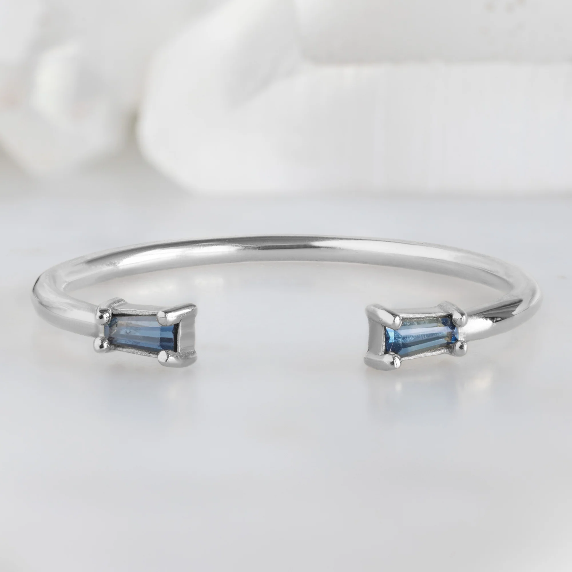Open Cuff Baguette Sapphire Stacking Band | Yellow, Rose or White Gold - Image 4