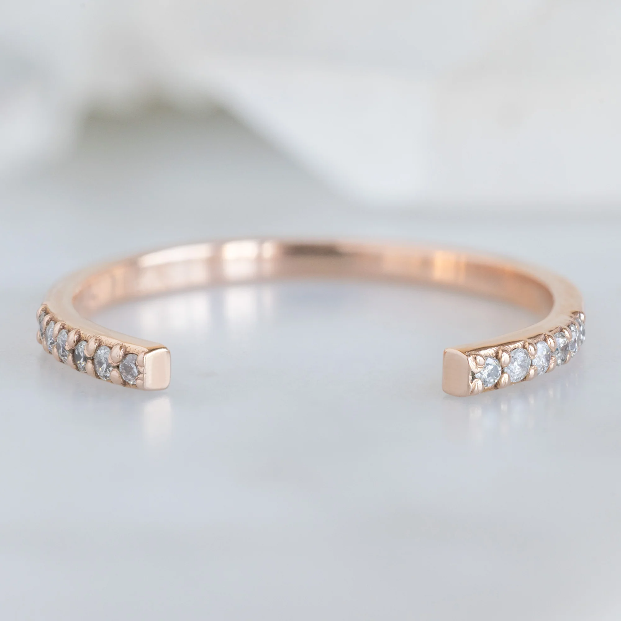 Open Cuff Salt and Pepper Diamond Pavé Stacking Band | Yellow, Rose or White Gold - Image 3
