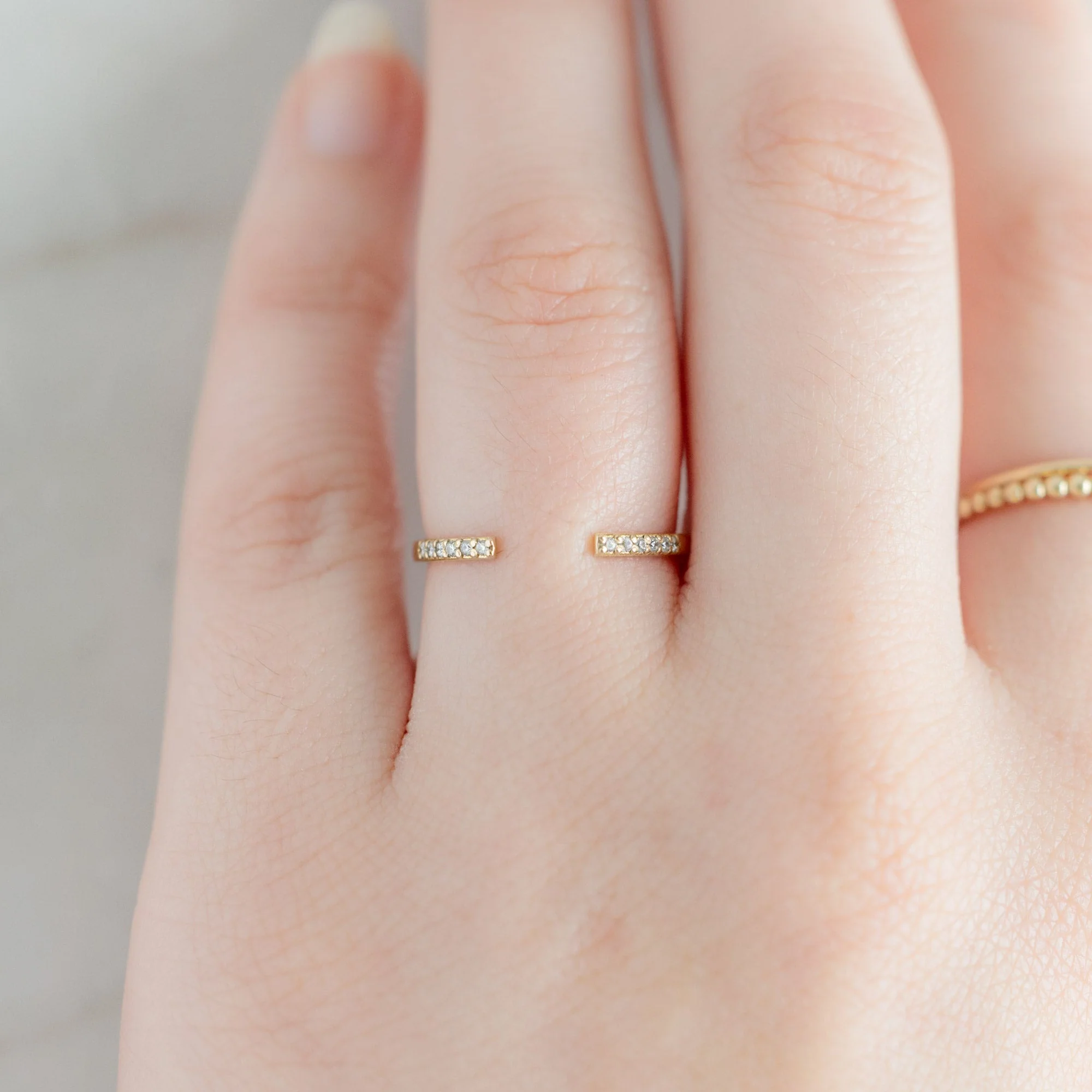 Open Cuff Salt and Pepper Diamond Pavé Stacking Band | Yellow, Rose or White Gold - Image 7