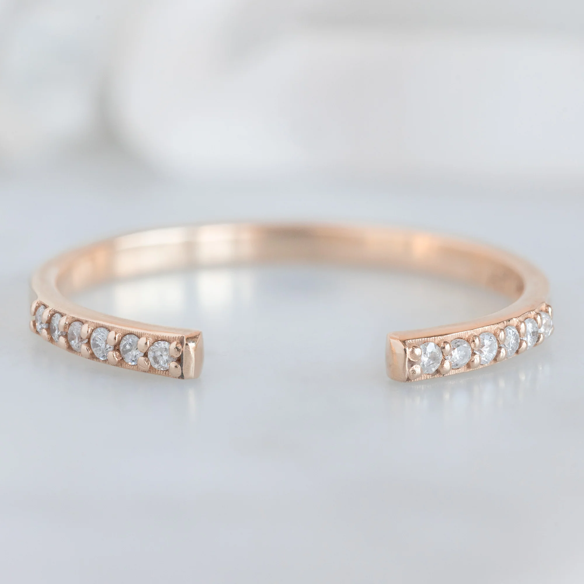 Open Cuff White Diamond Pavé Stacking Band | Yellow, Rose or White Gold - Image 3