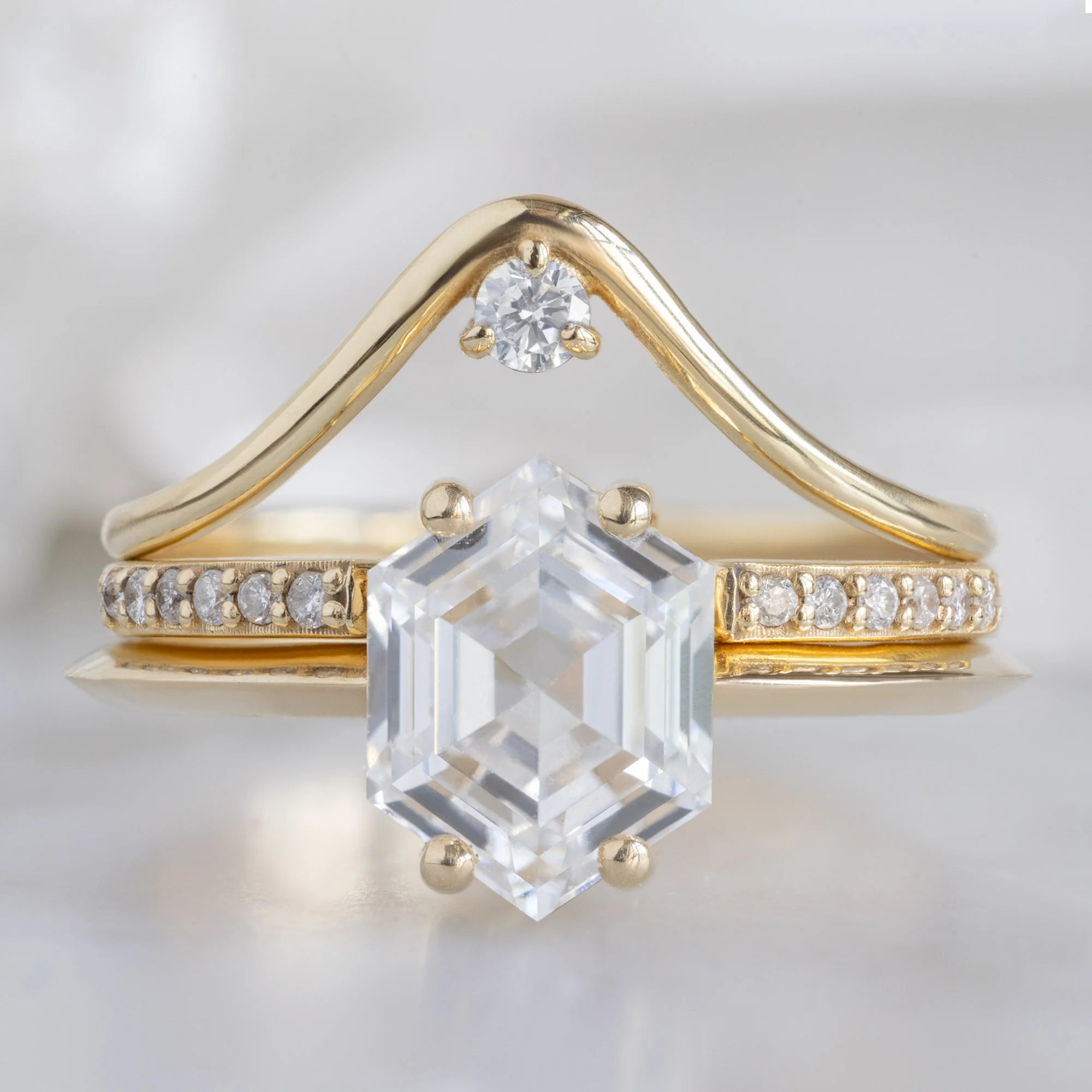 White Diamond Peak Stacking Band | Yellow, Rose or White Gold - Image 2