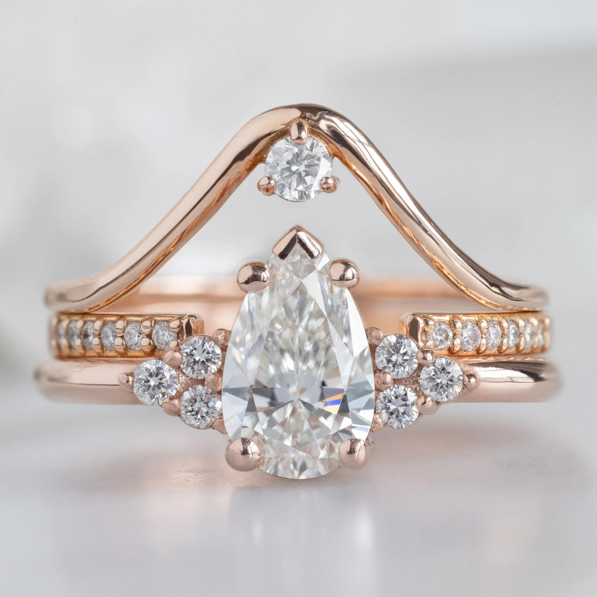 White Diamond Peak Stacking Band | Yellow, Rose or White Gold - Image 4