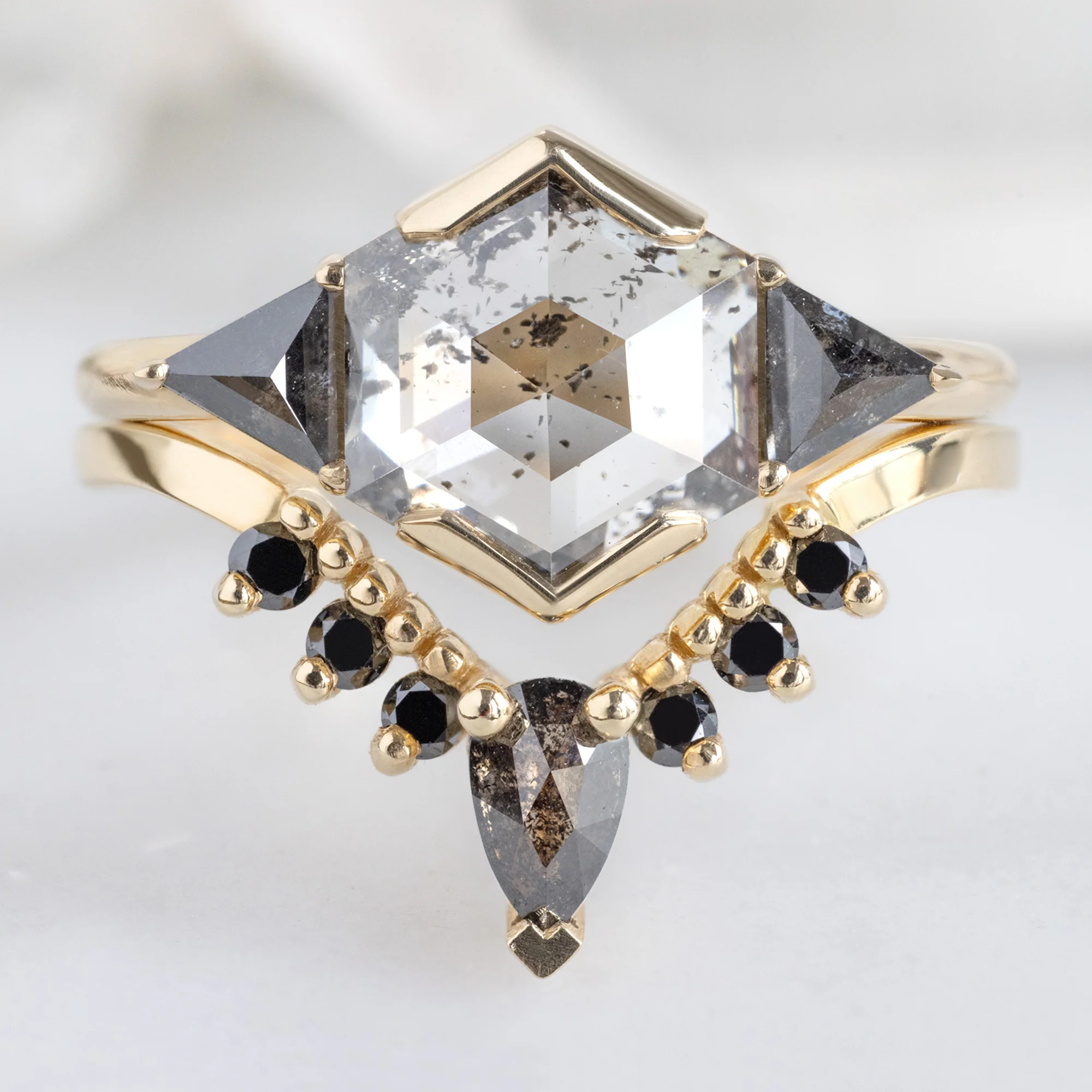 Black Diamond Sunburst Stacking Band | Yellow, Rose or White Gold - Image 2