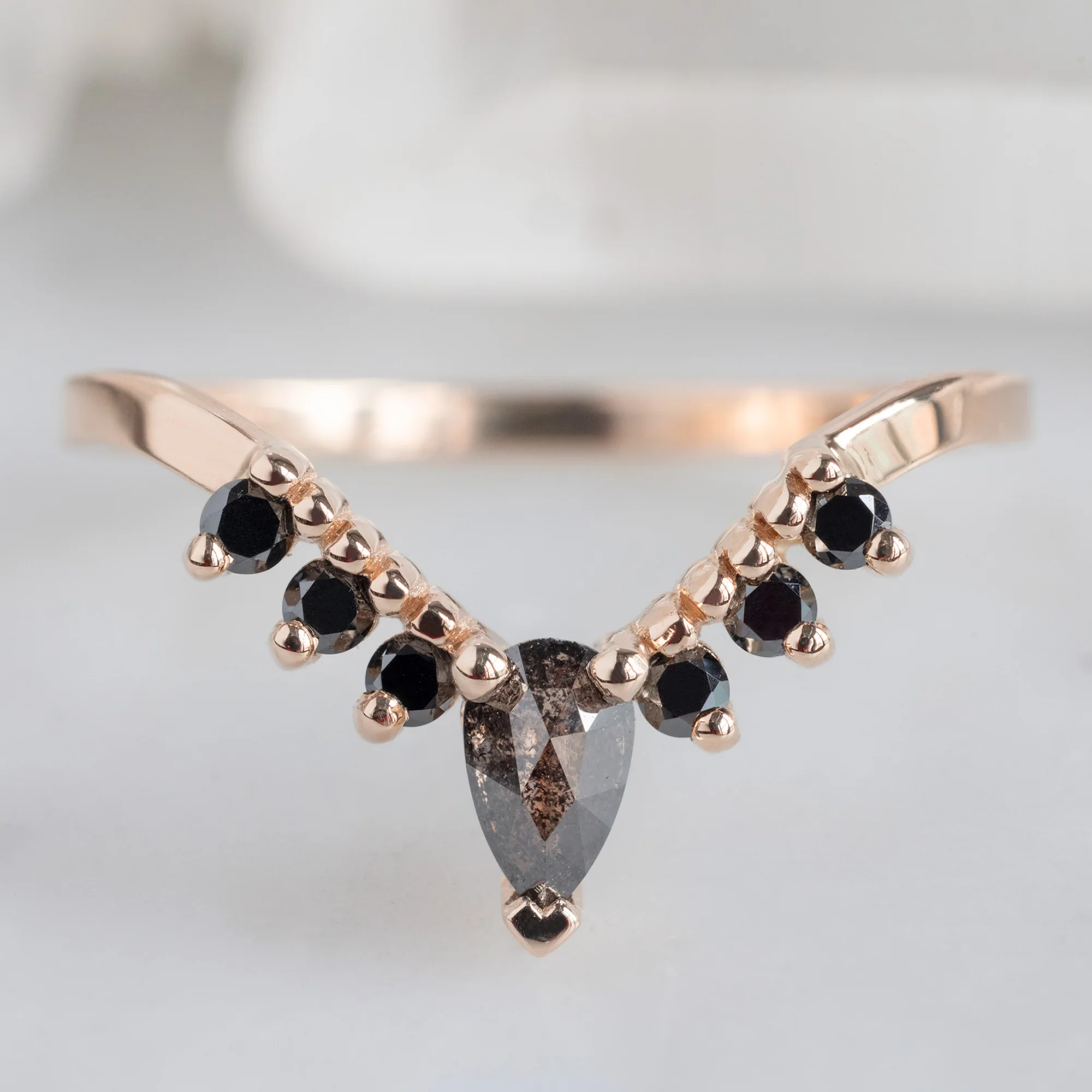 Black Diamond Sunburst Stacking Band | Yellow, Rose or White Gold - Image 7