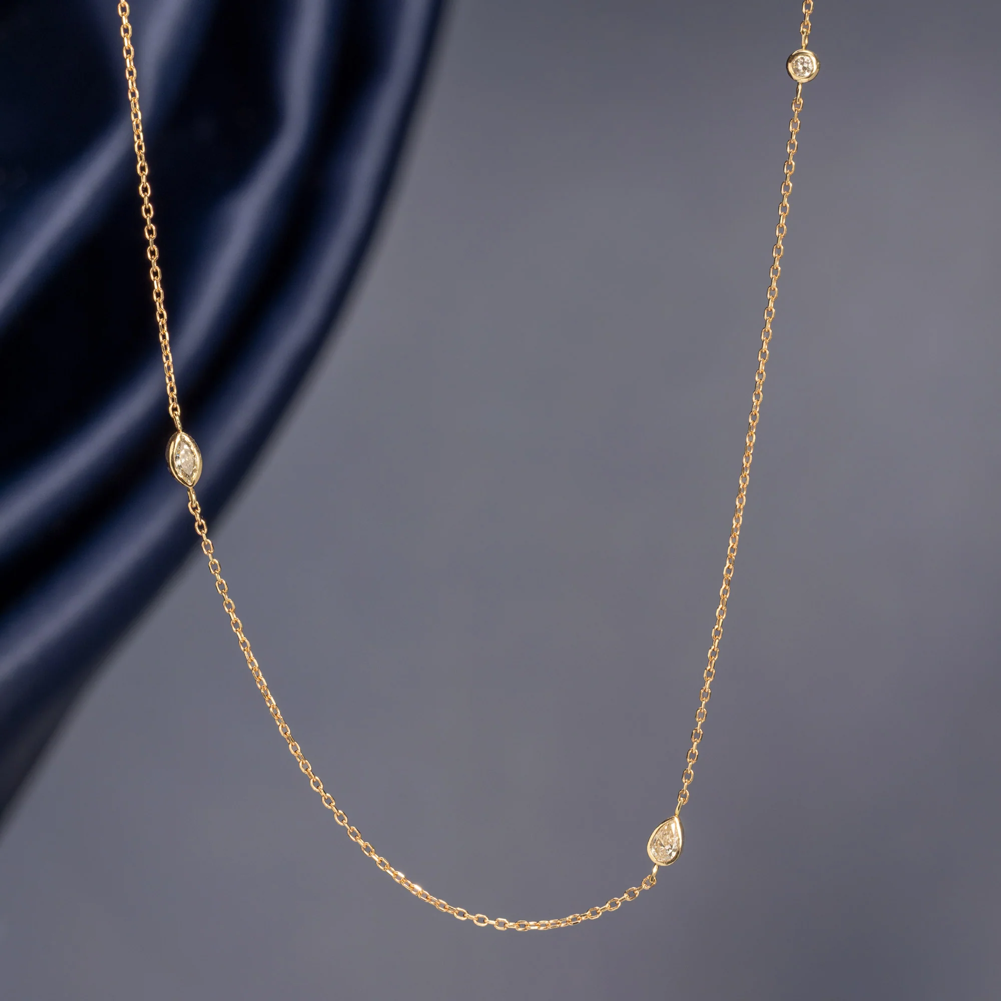 Pear-Cut Diamond Chain Necklace | Yellow Gold