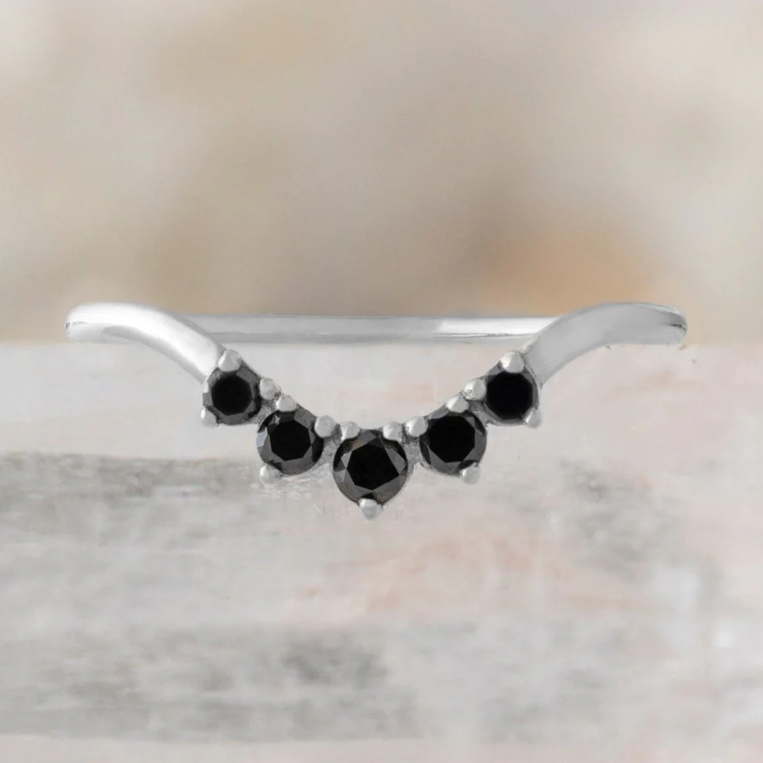 Round Black Diamond Sunburst Stacking Band | Yellow, Rose or White Gold - Image 3