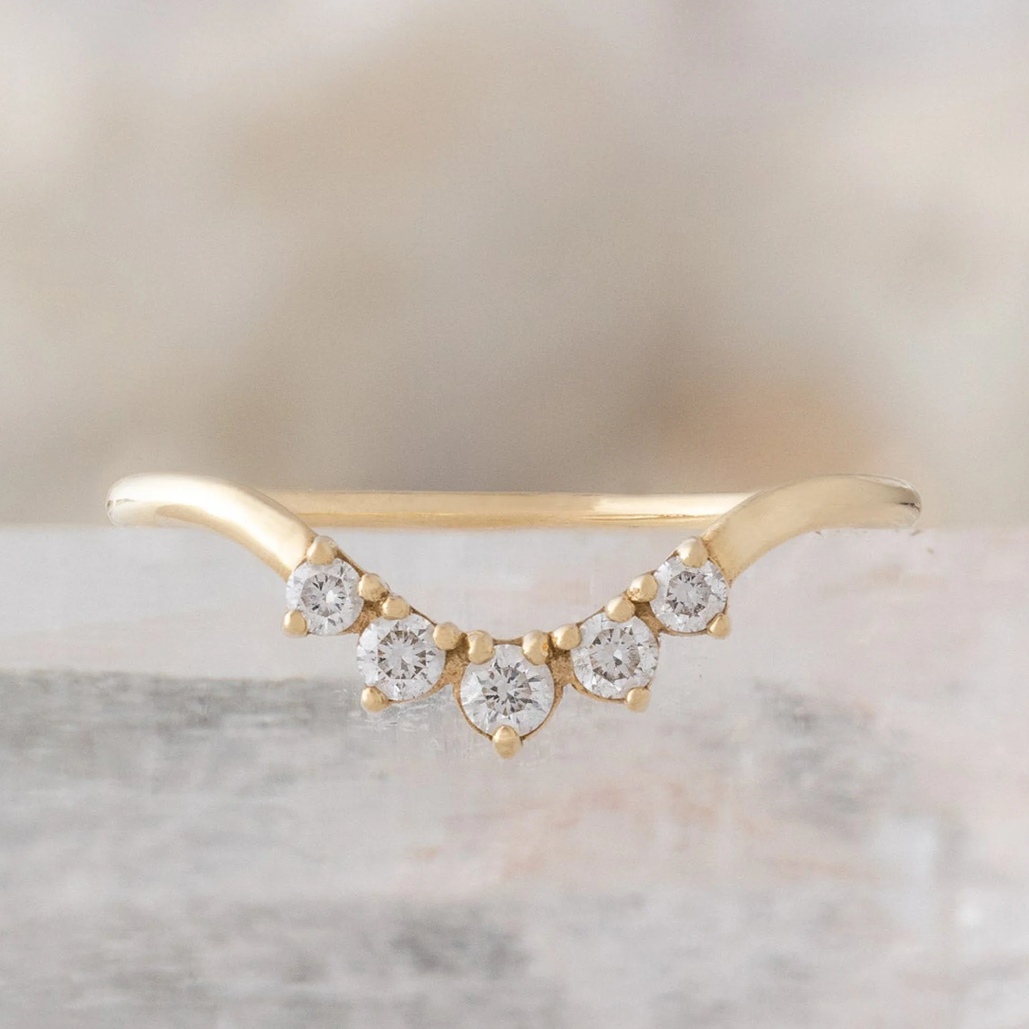 Round White Diamond Sunburst Stacking Band | Yellow, Rose or White Gold