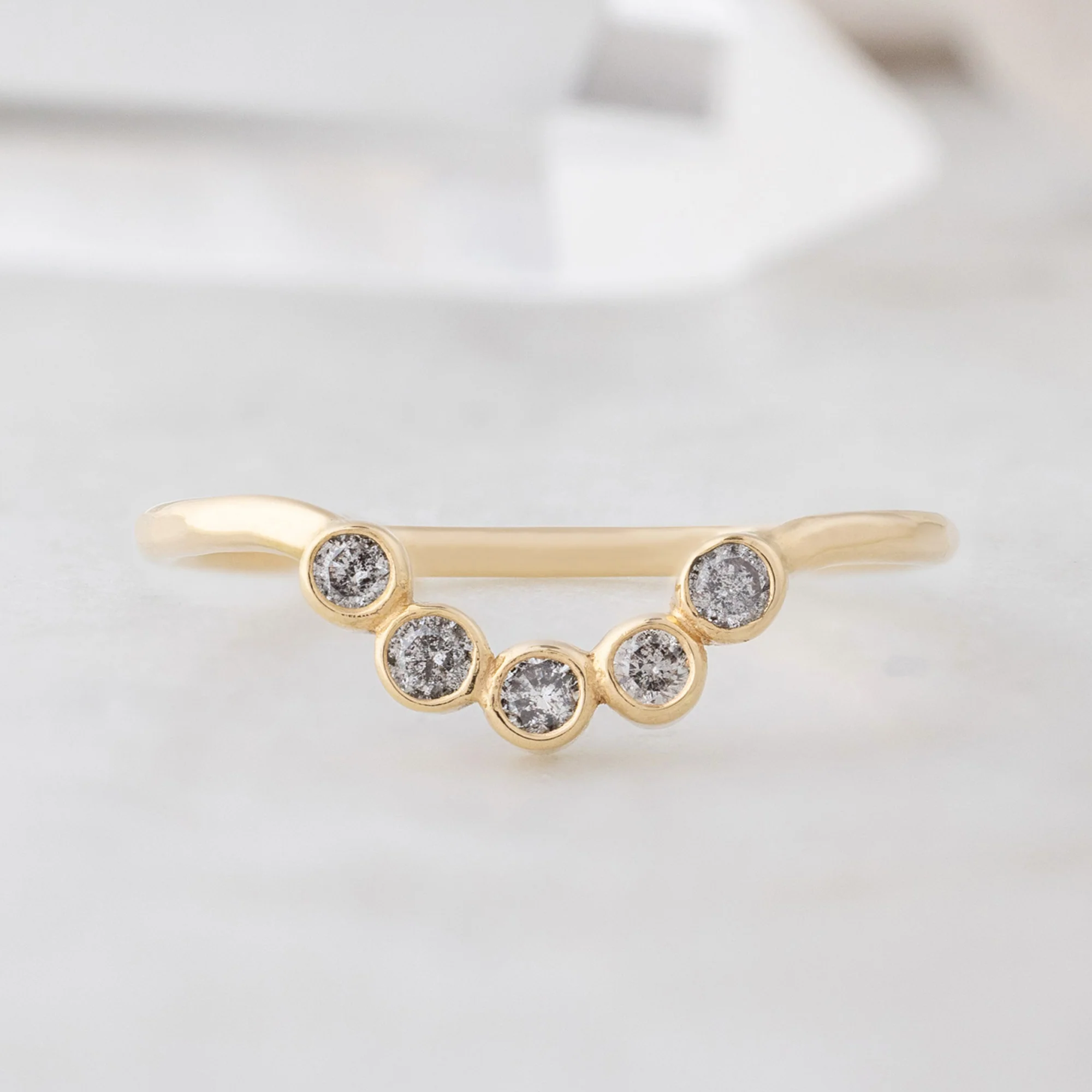Salt and Pepper Diamond Bezel Arc Stacking Band | Yellow, Rose or White Gold