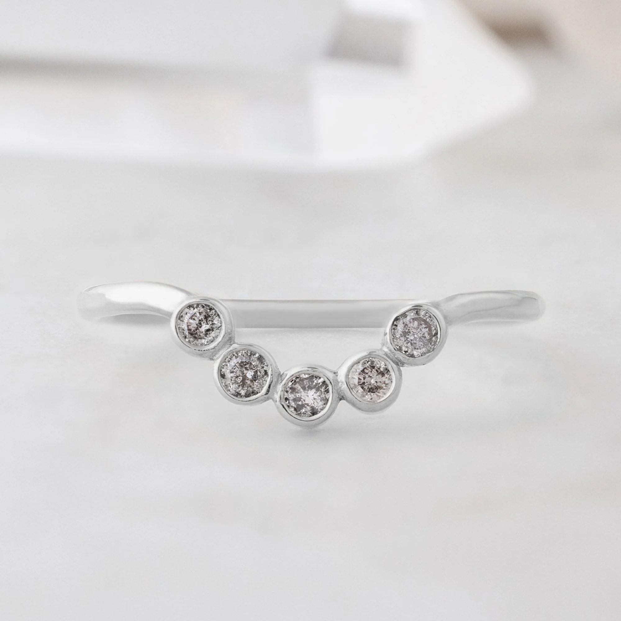 Salt and Pepper Diamond Bezel Arc Stacking Band | Yellow, Rose or White Gold - Image 5