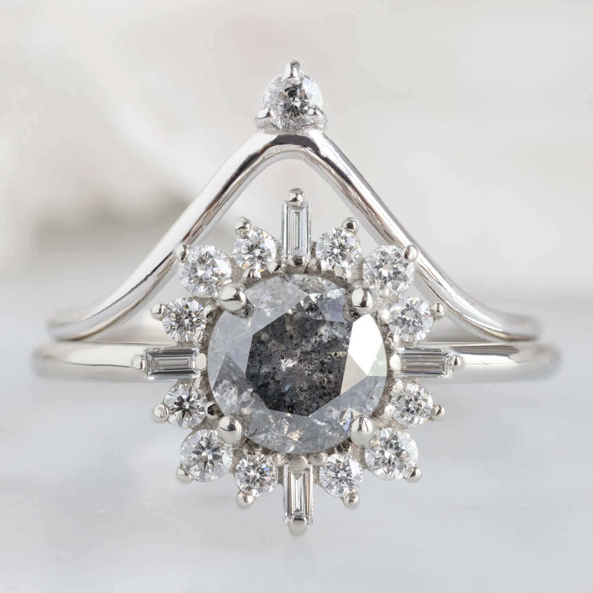 Salt and Pepper Diamond Crown Stacking Band | Yellow, Rose or White Gold - Image 8