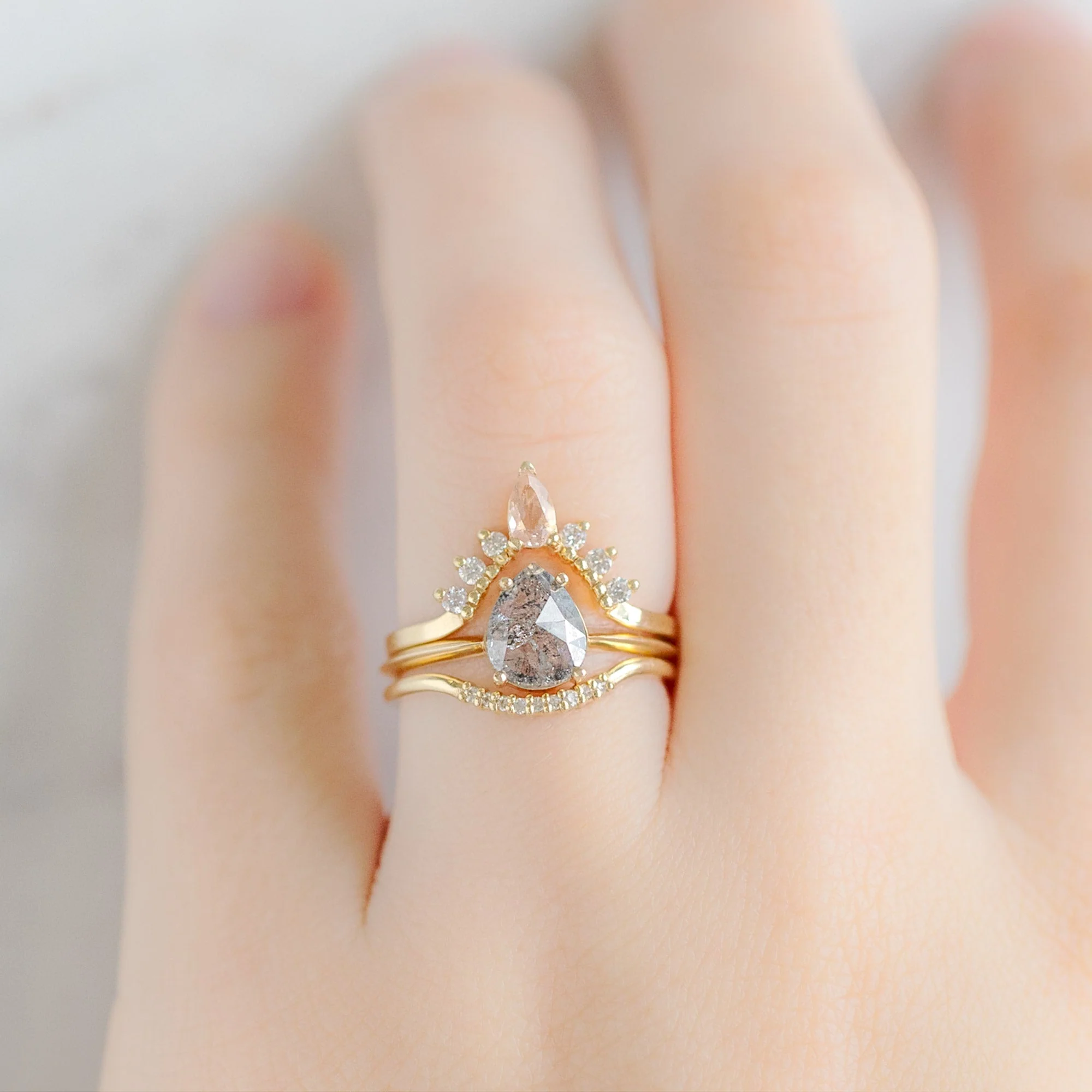 Salt and Pepper Diamond Pavé Arc Stacking Band | Yellow, Rose or White Gold - Image 2
