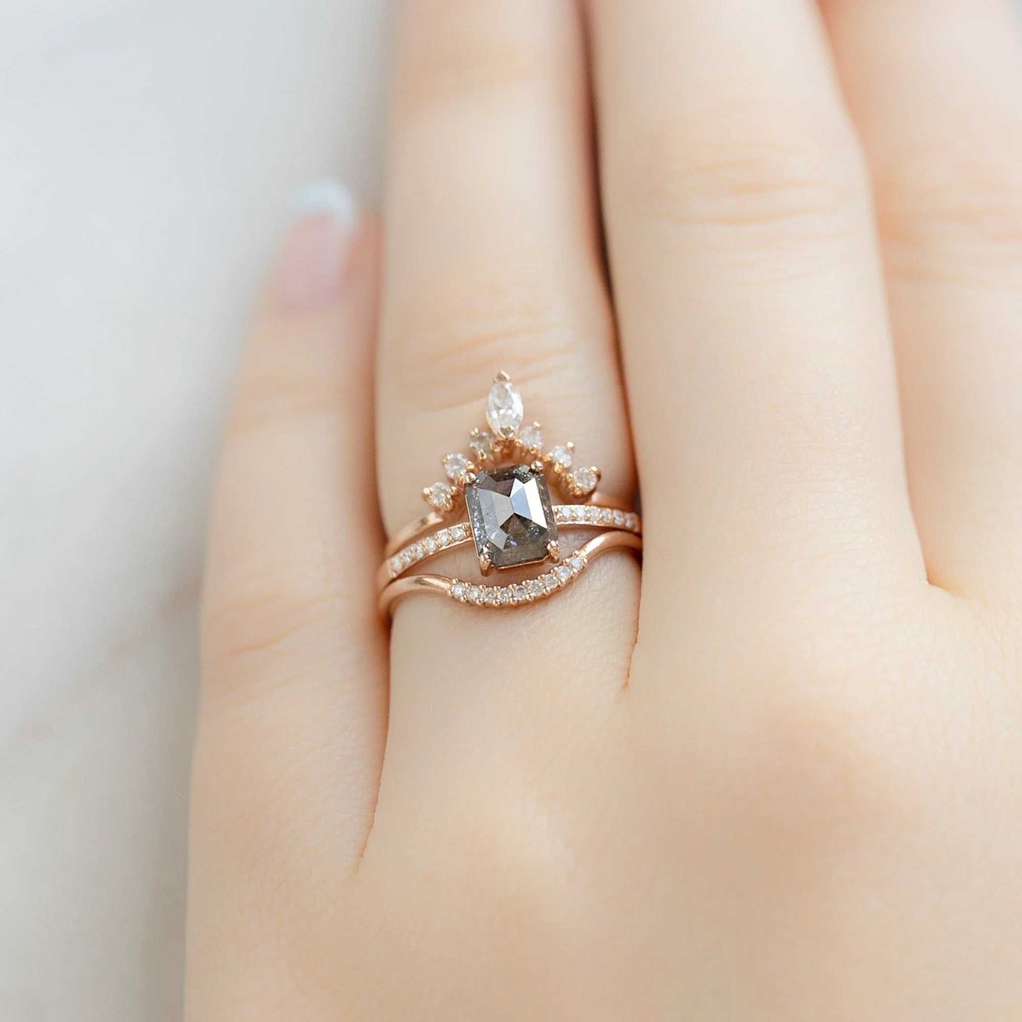 Salt and Pepper Diamond Pavé Arc Stacking Band | Yellow, Rose or White Gold - Image 5