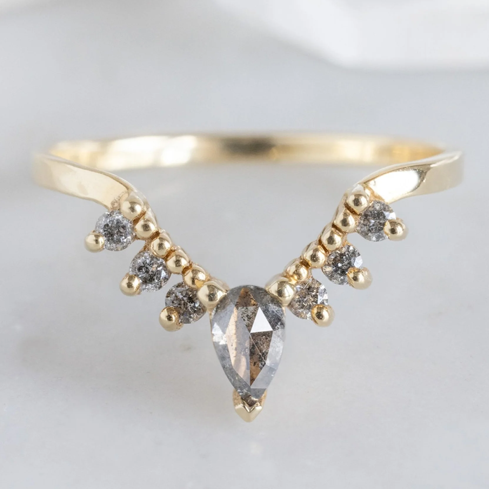 Salt and Pepper Diamond Sunburst Stacking Band | Yellow, Rose or White Gold