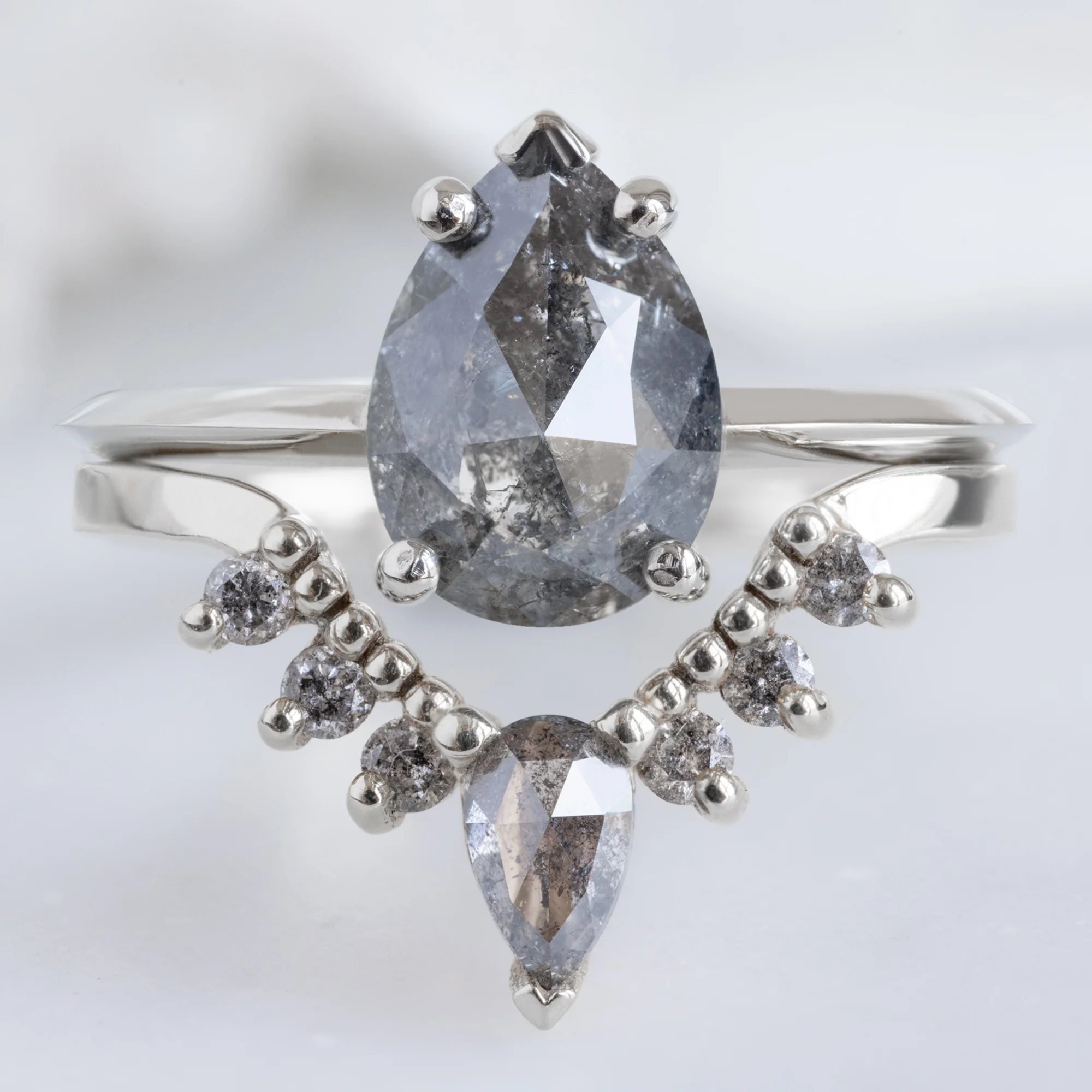 Salt and Pepper Diamond Sunburst Stacking Band | Yellow, Rose or White Gold - Image 7