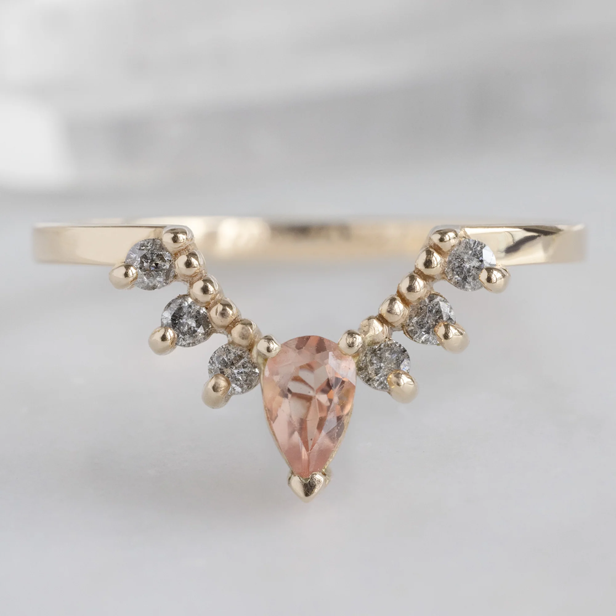 Sunstone + Salt and Pepper Diamond Sunburst Stacking Band | Yellow, Rose or White Gold - Image 3