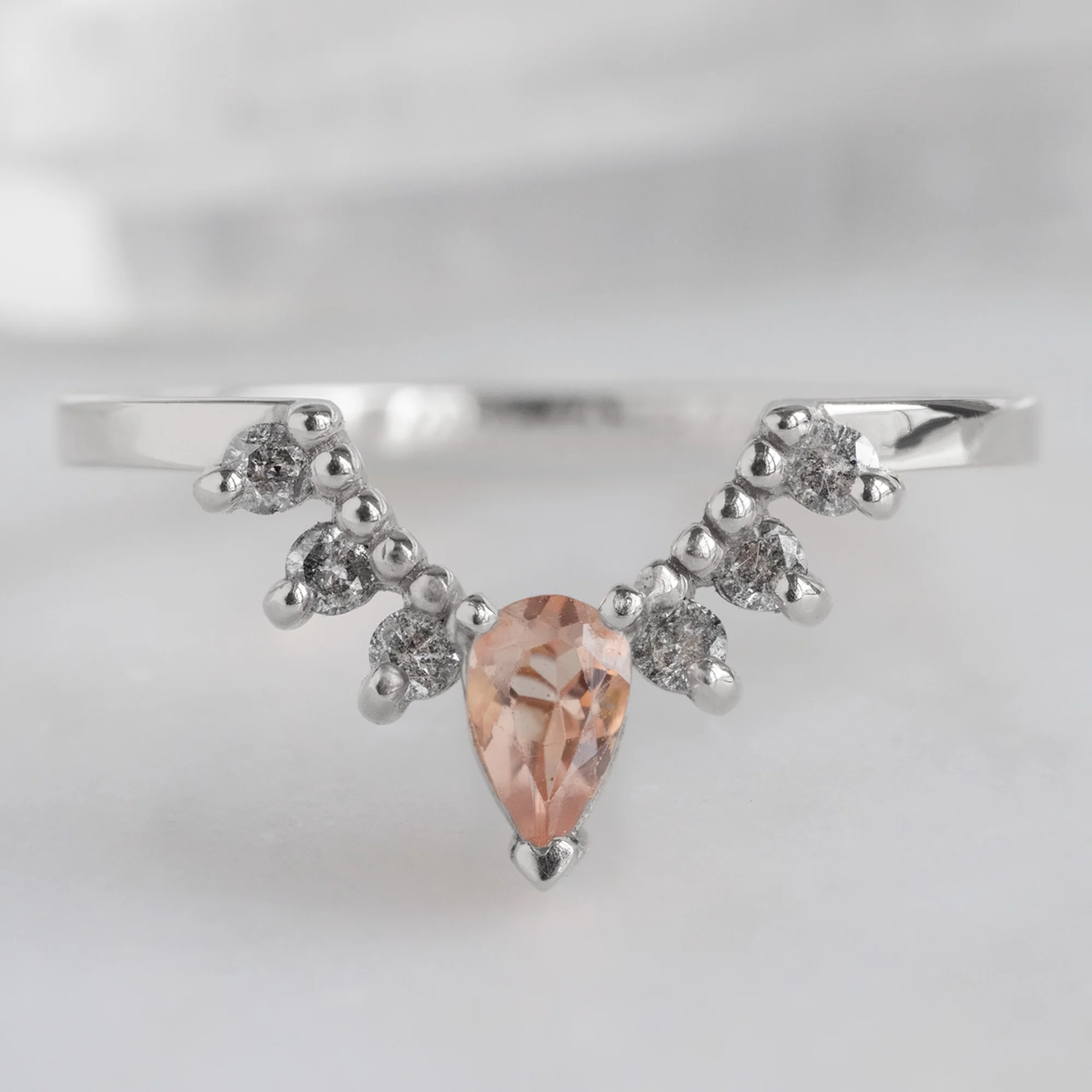 Sunstone + Salt and Pepper Diamond Sunburst Stacking Band | Yellow, Rose or White Gold - Image 5