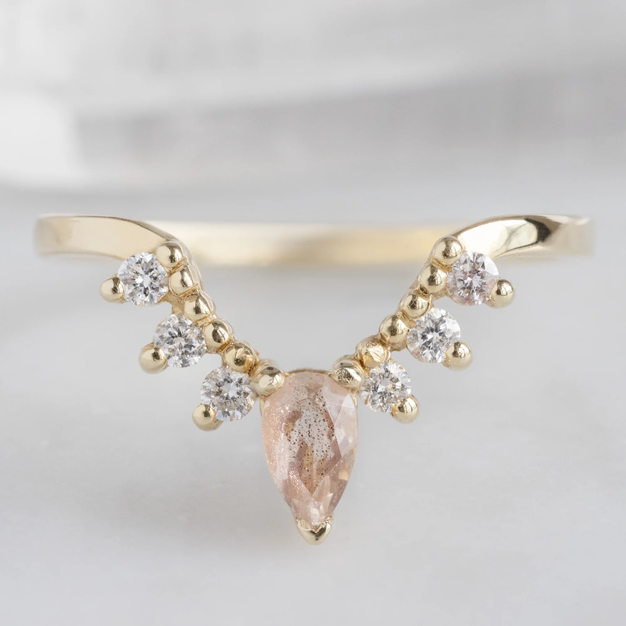 Sunstone + White Diamond Sunburst Stacking Band | Yellow, Rose or White Gold