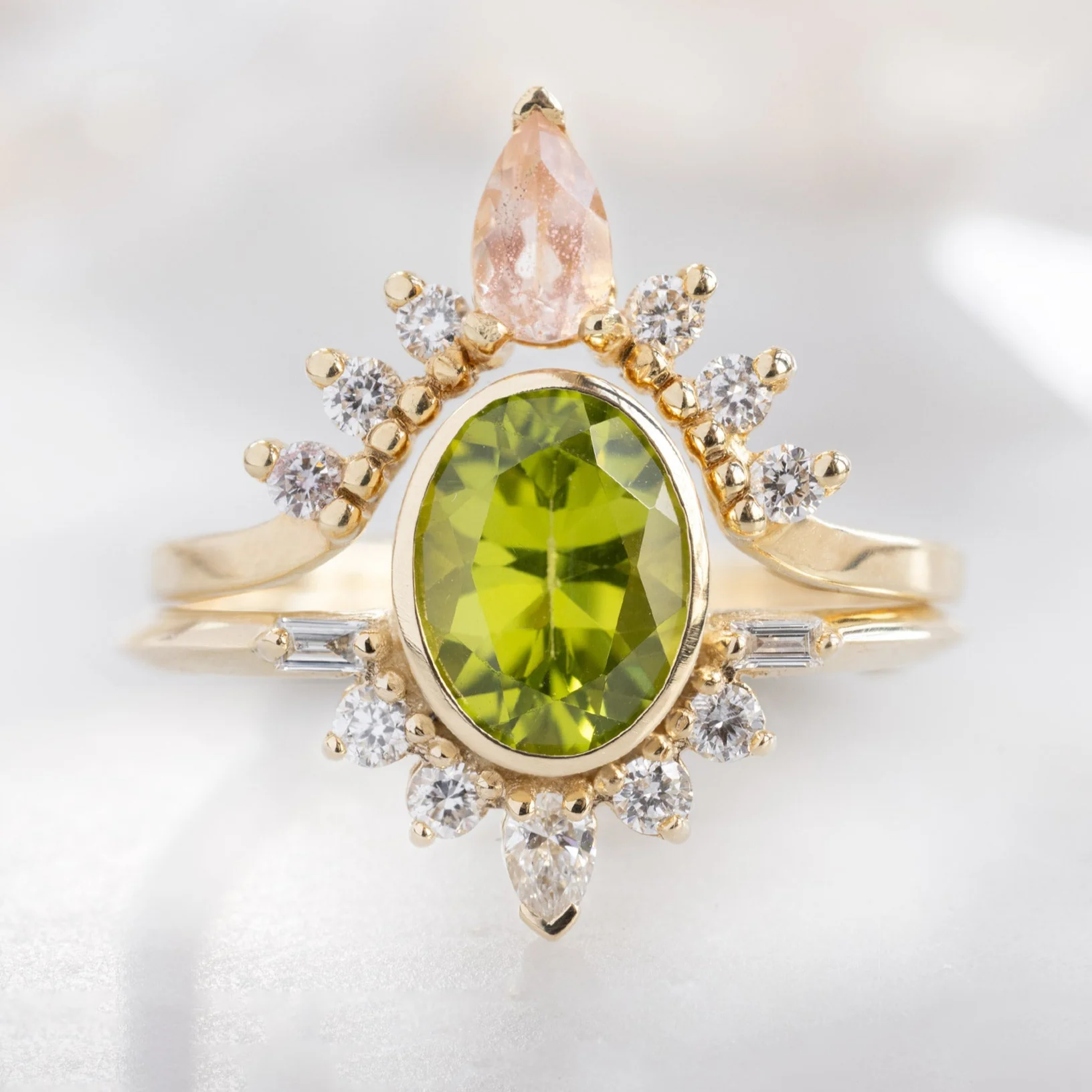 Sunstone + White Diamond Sunburst Stacking Band | Yellow, Rose or White Gold - Image 2