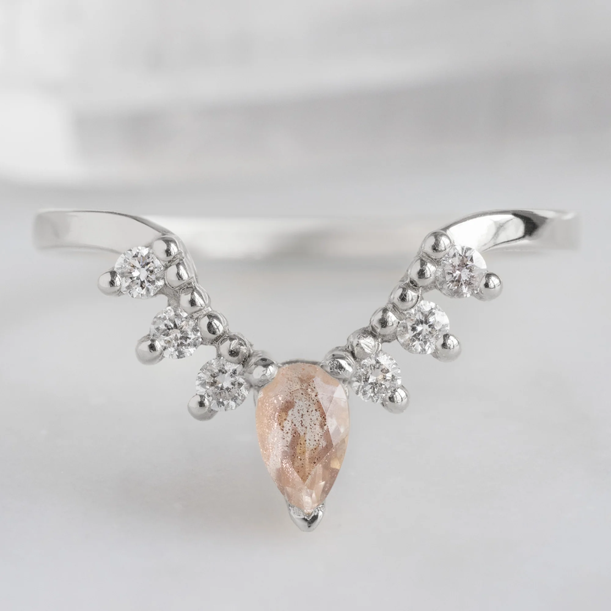 Sunstone + White Diamond Sunburst Stacking Band | Yellow, Rose or White Gold - Image 5