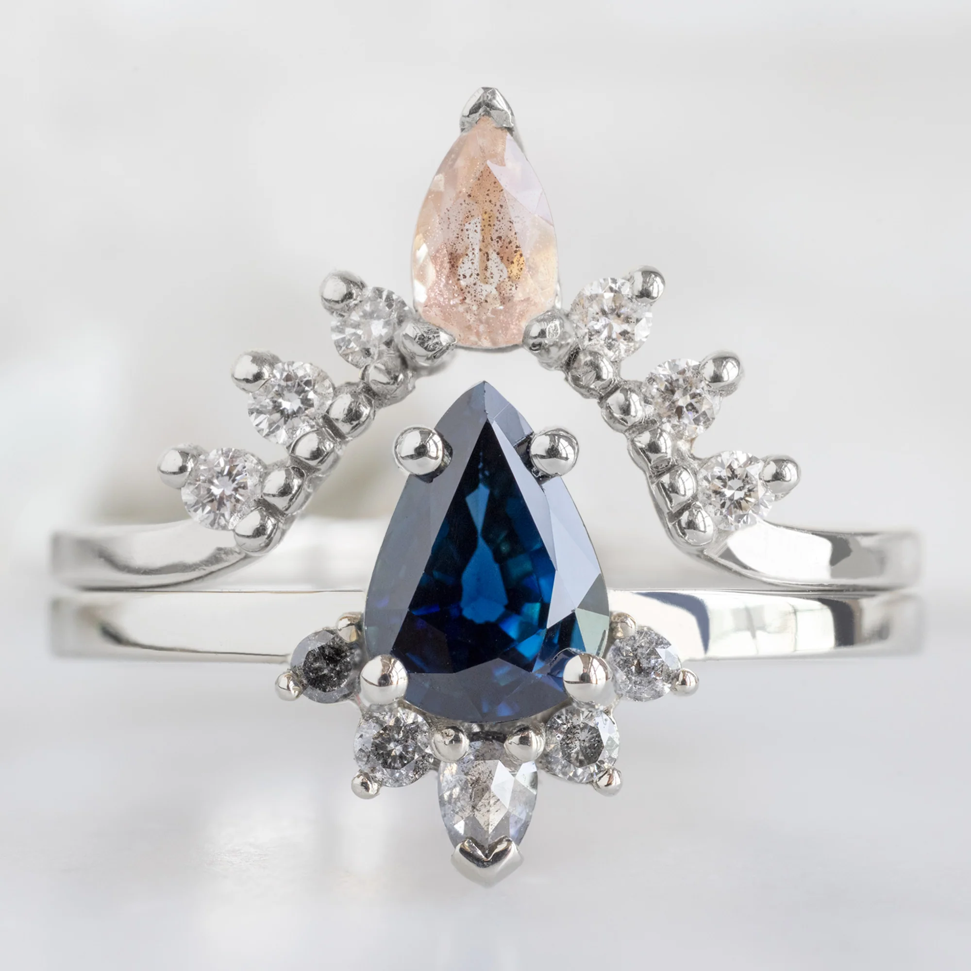 Sunstone + White Diamond Sunburst Stacking Band | Yellow, Rose or White Gold - Image 6