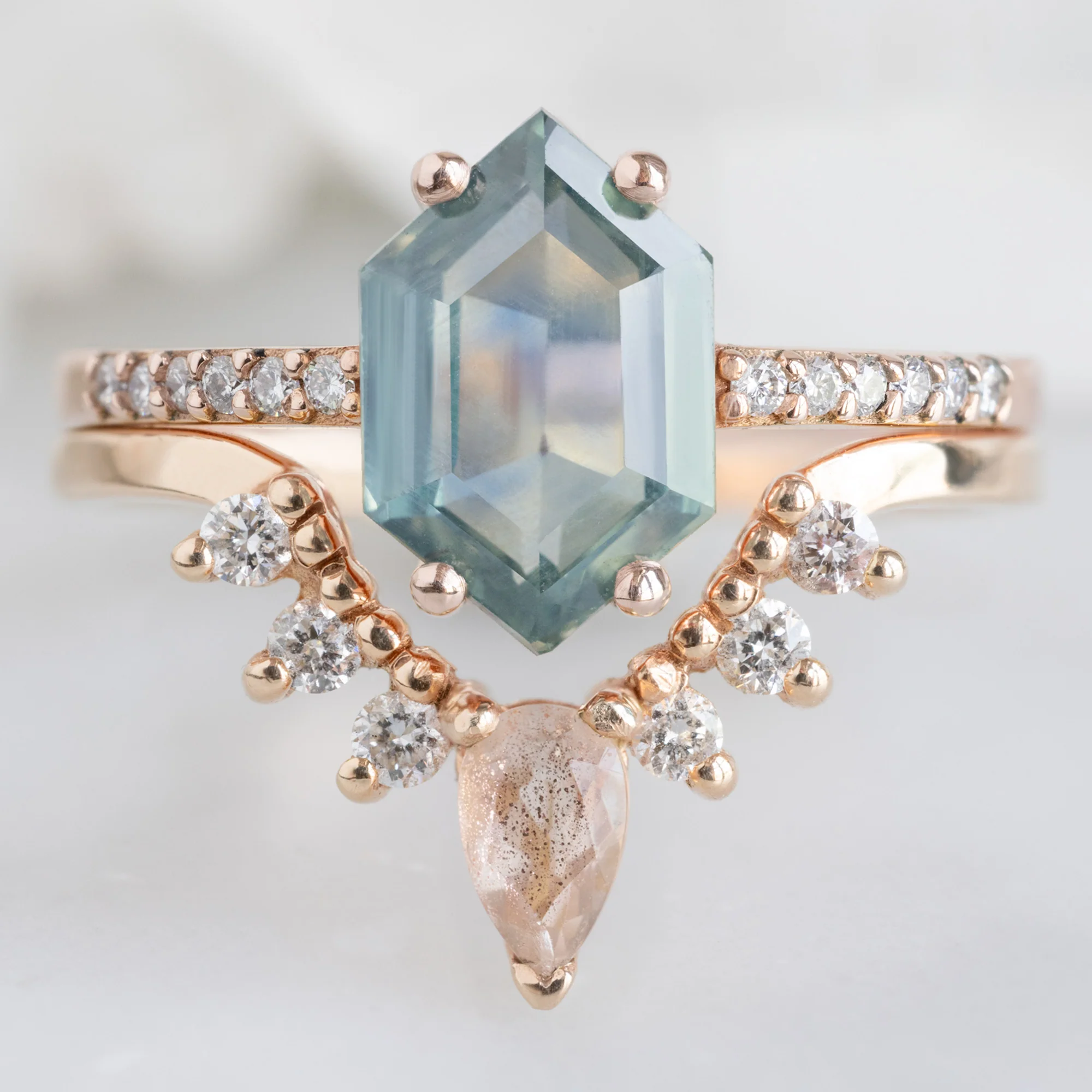 Sunstone + White Diamond Sunburst Stacking Band | Yellow, Rose or White Gold - Image 7