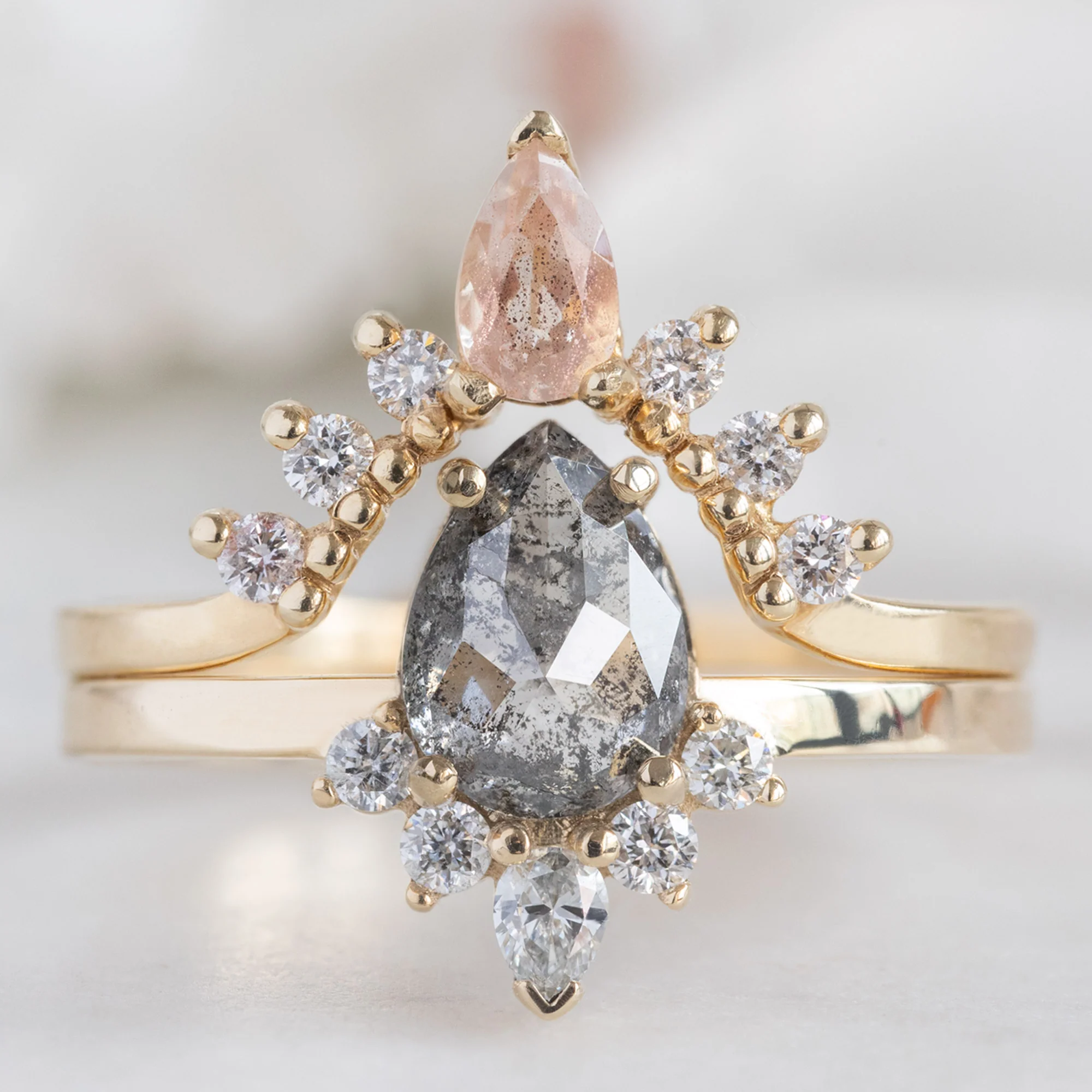 Sunstone + White Diamond Sunburst Stacking Band | Yellow, Rose or White Gold - Image 8