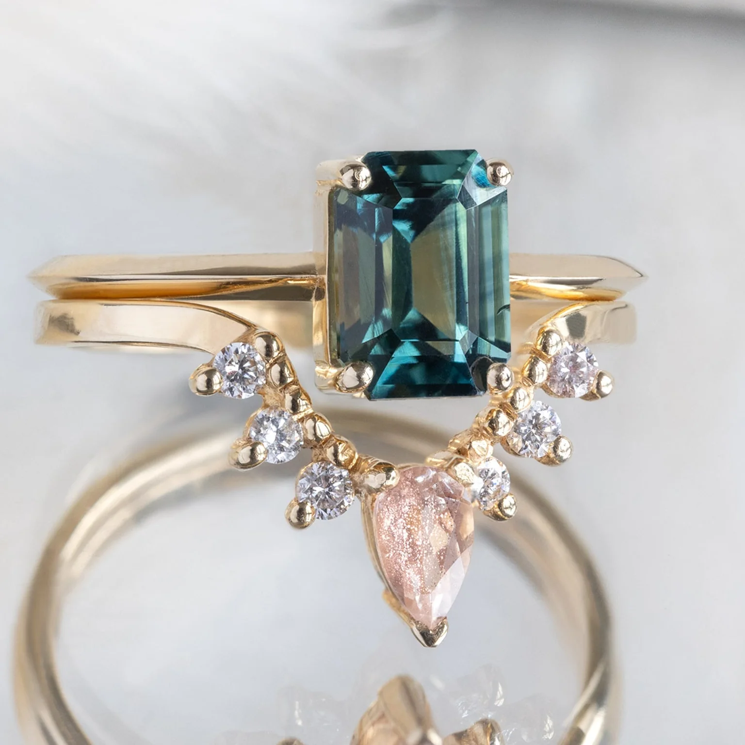 Sunstone + White Diamond Sunburst Stacking Band | Yellow, Rose or White Gold - Image 9