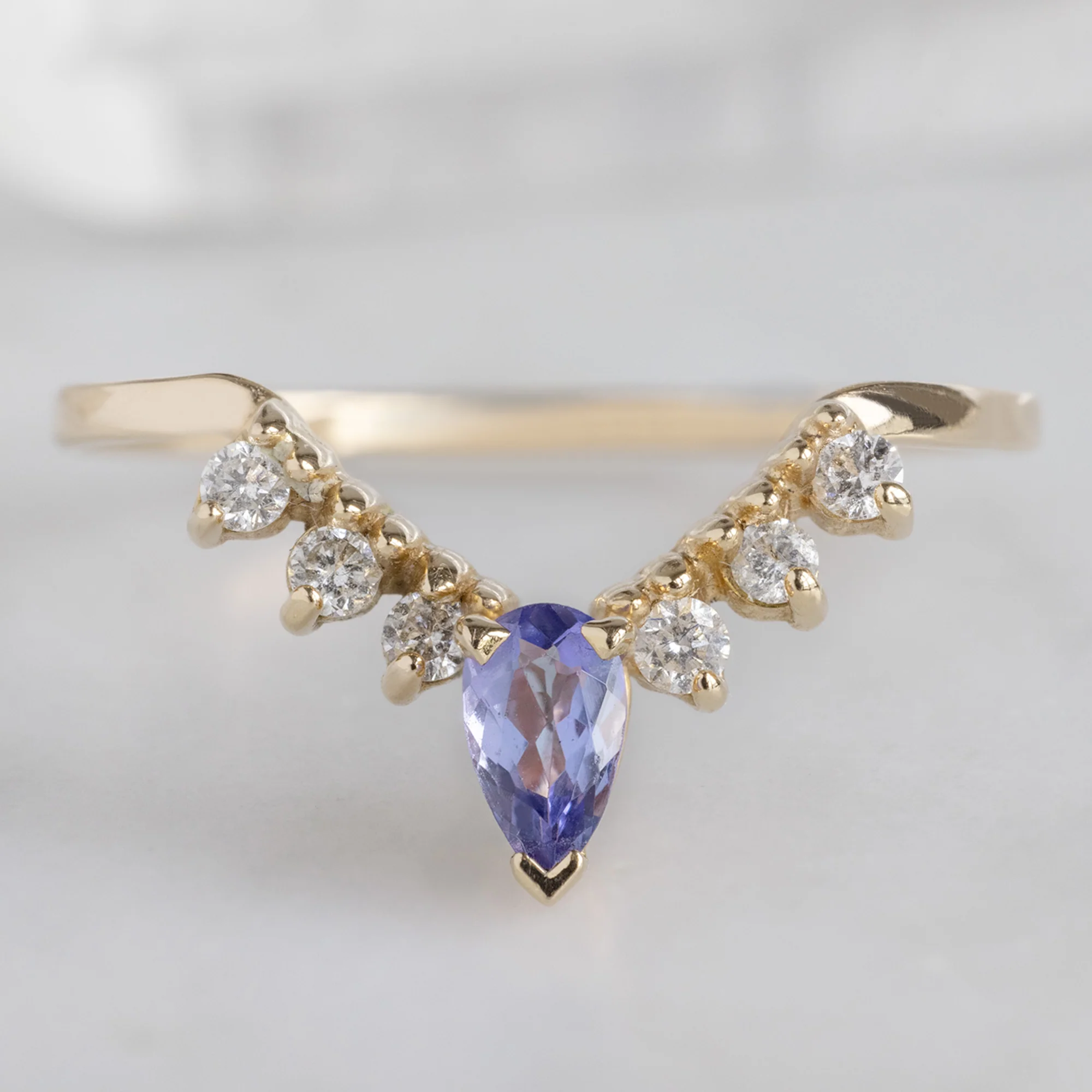 Tanzanite + White Diamond Sunburst Stacking Band | Yellow, Rose or White Gold - Image 4