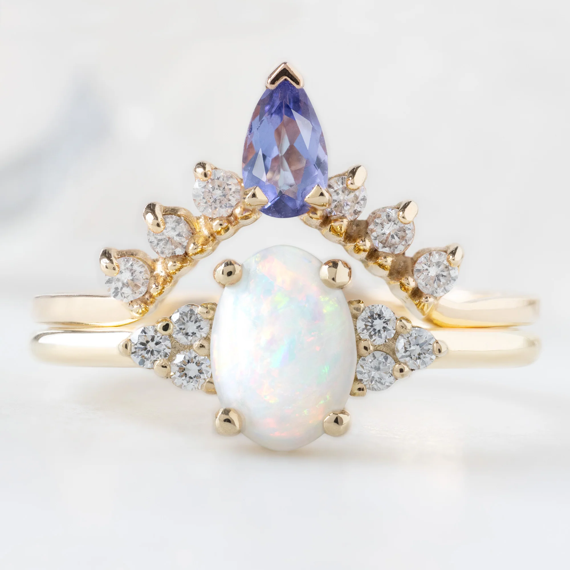 Tanzanite + White Diamond Sunburst Stacking Band | Yellow, Rose or White Gold - Image 5