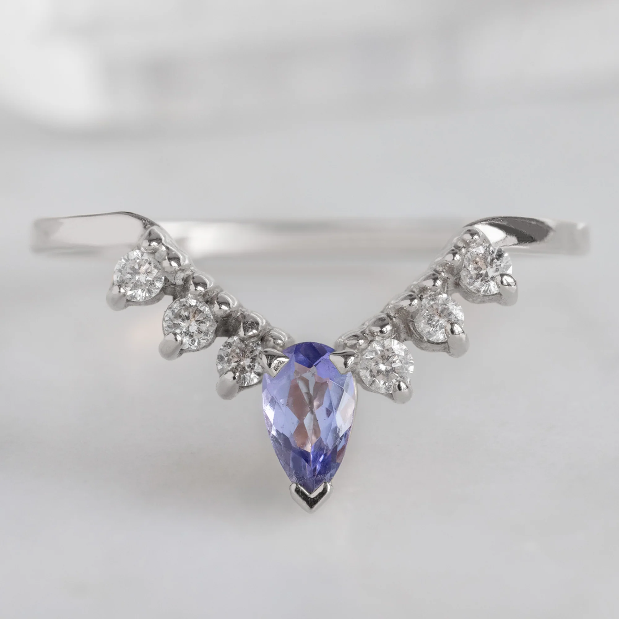 Tanzanite + White Diamond Sunburst Stacking Band | Yellow, Rose or White Gold - Image 6
