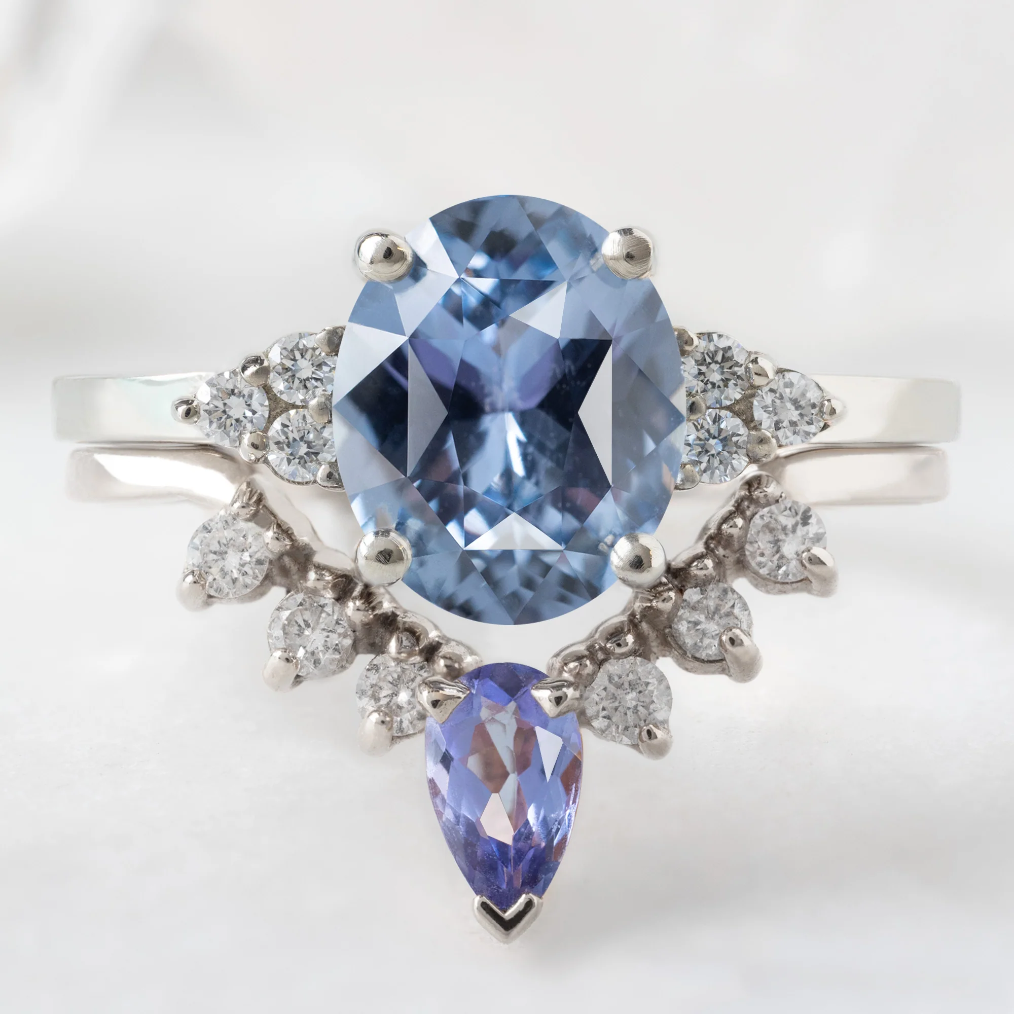 Tanzanite + White Diamond Sunburst Stacking Band | Yellow, Rose or White Gold - Image 7
