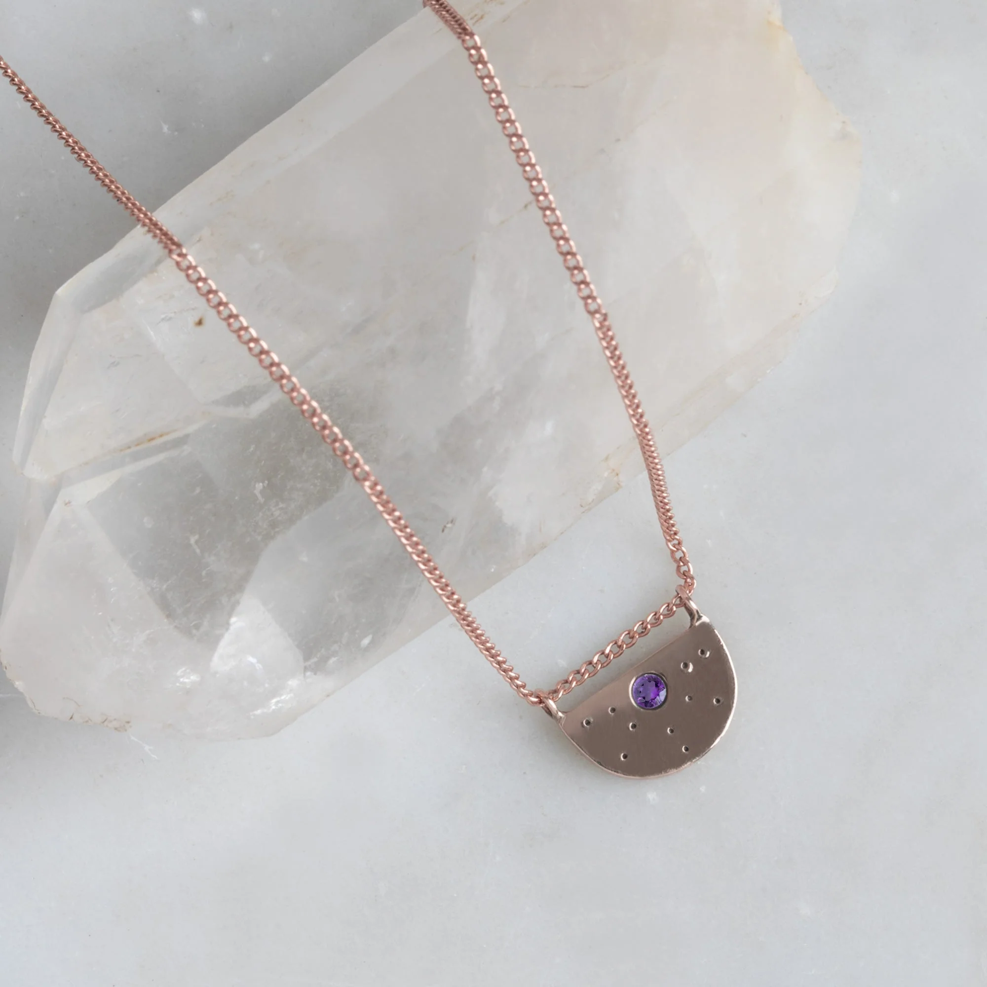 The Amethyst Half Moon Stardust Necklace | Yellow, Rose or Sterling Silver - Image 3