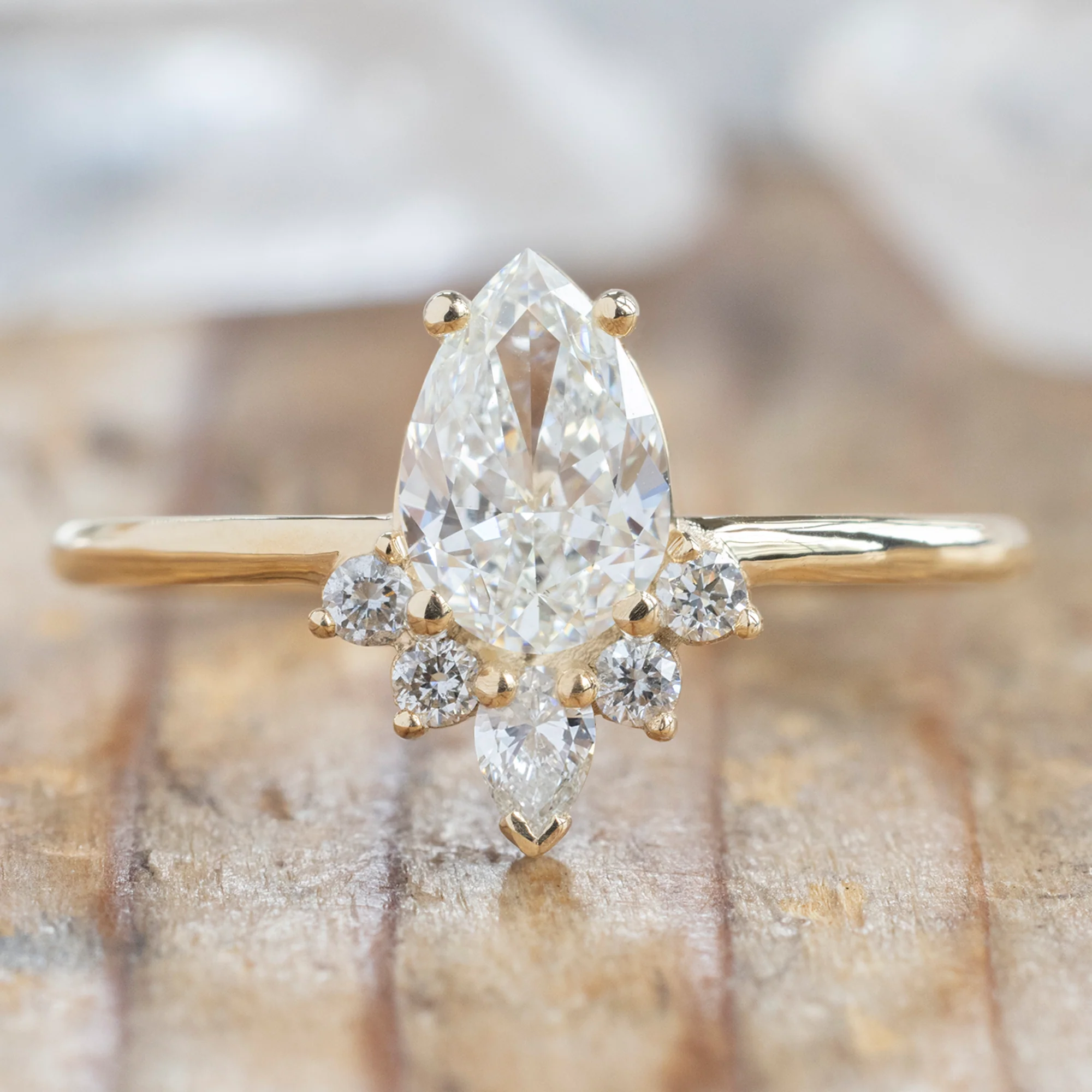 The Aster Ring | 0.71ct Pear Cut Natural White Diamond in 14K Yellow Gold