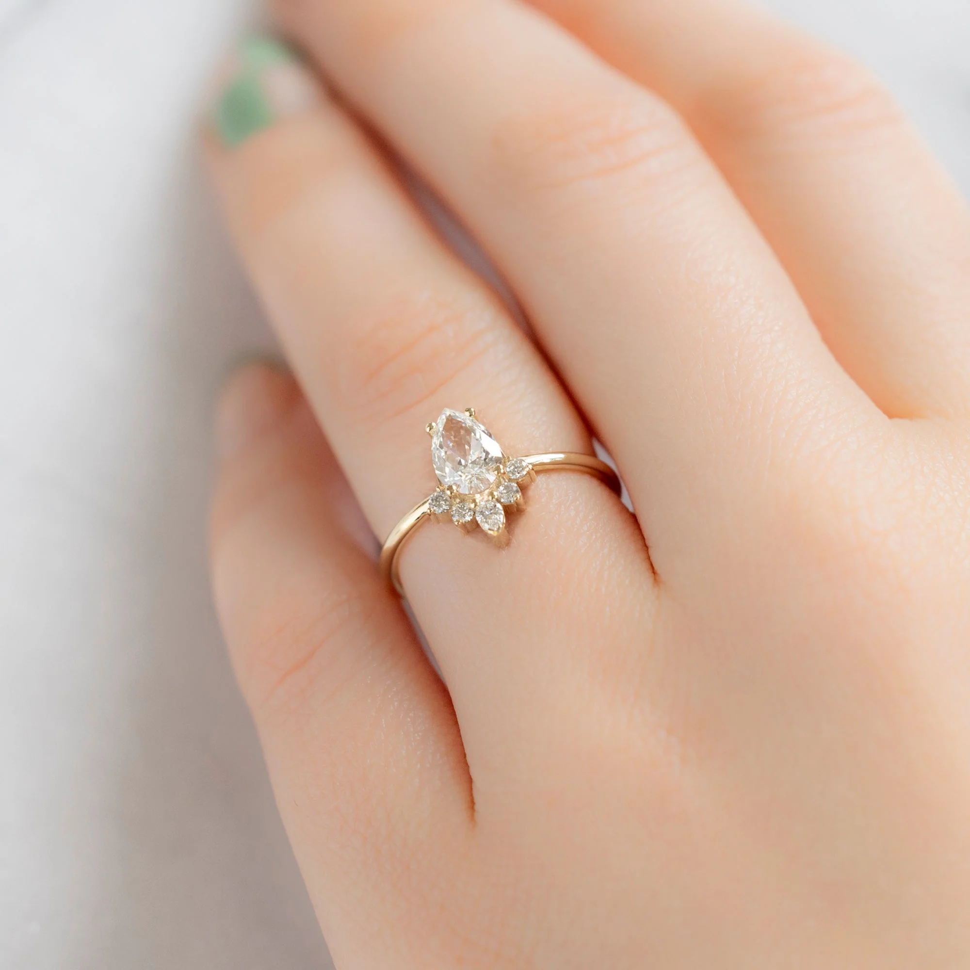 The Aster Ring | 0.75ct Pear Natural White Diamond in 14K Yellow Gold - Image 2