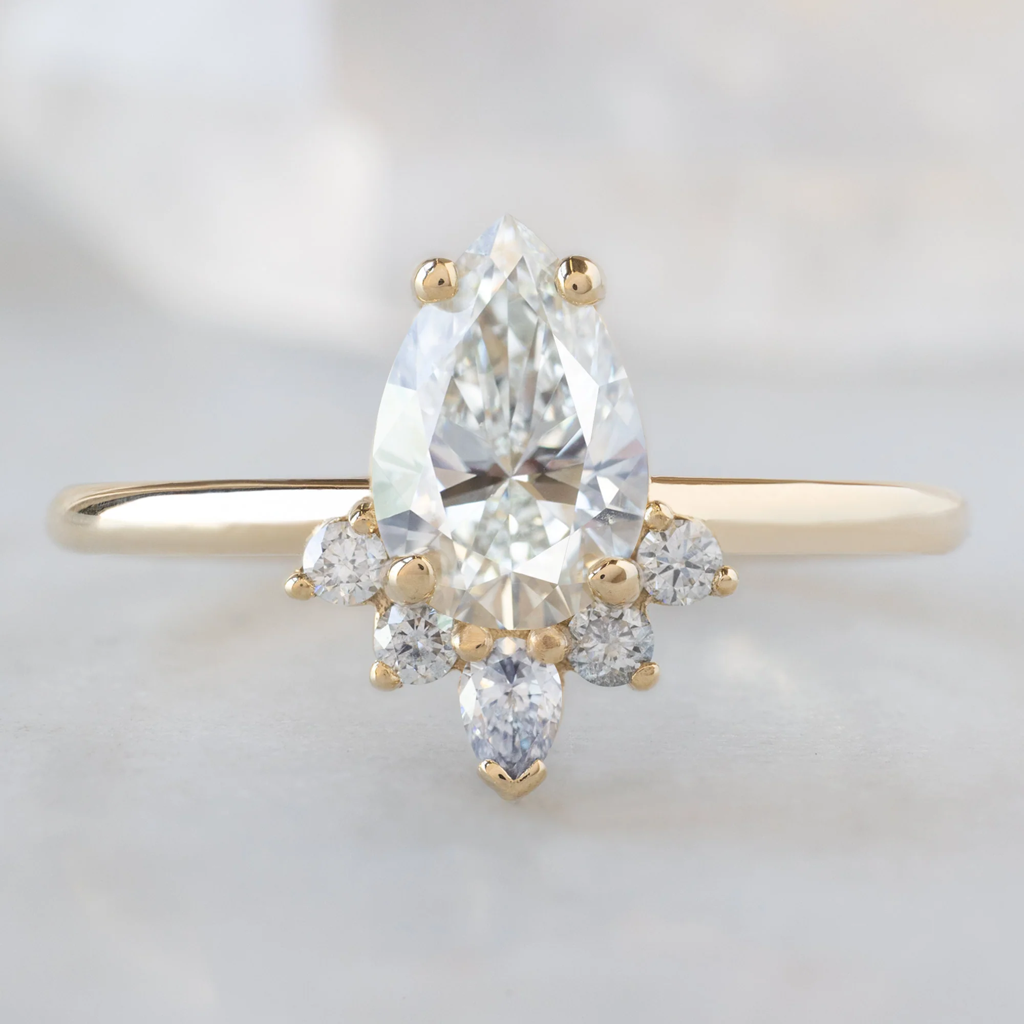 The Aster Ring | 0.80ct Pear Natural White Diamond in 14K Yellow Gold