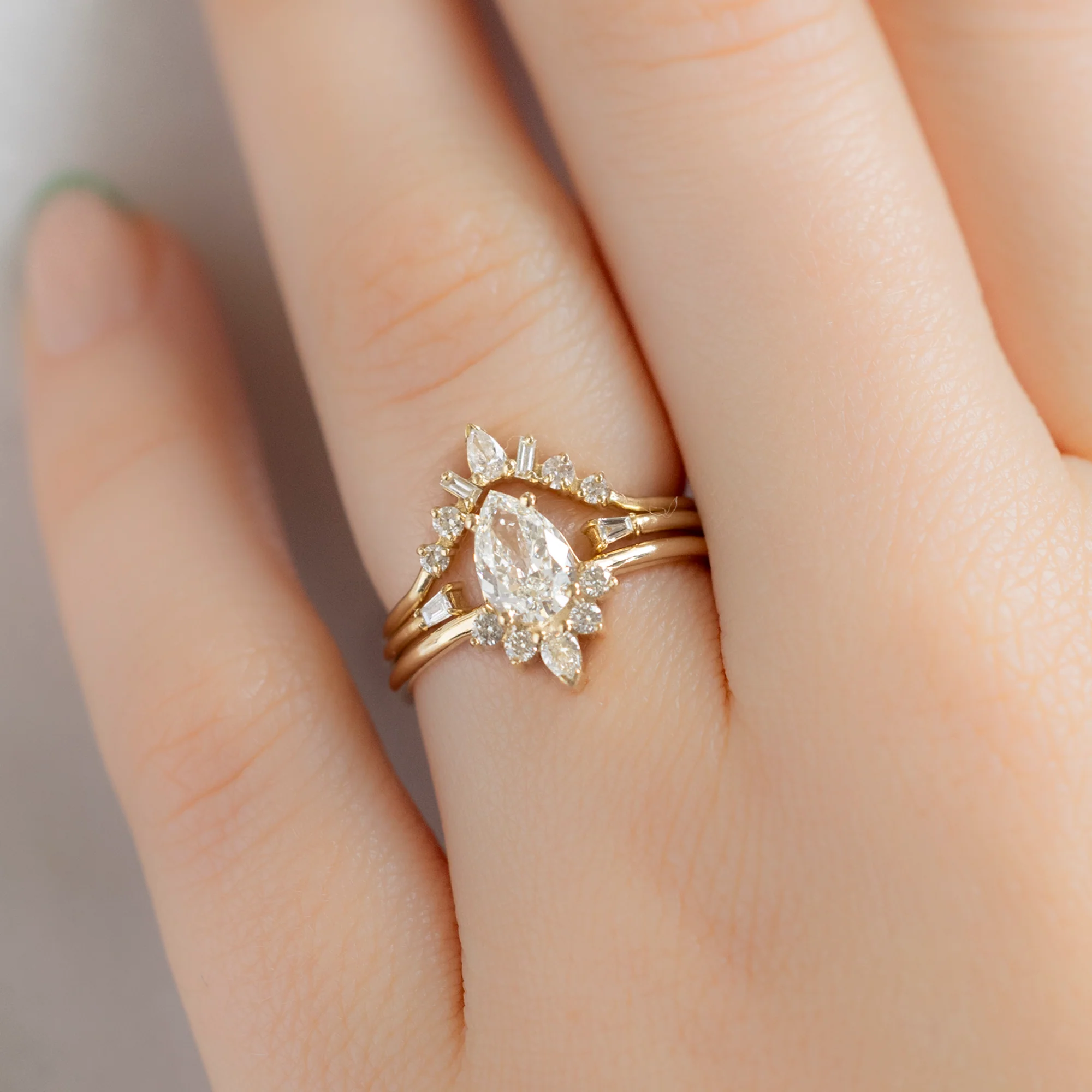 The Aster Ring | 0.80ct Pear Natural White Diamond in 14K Yellow Gold - Image 3