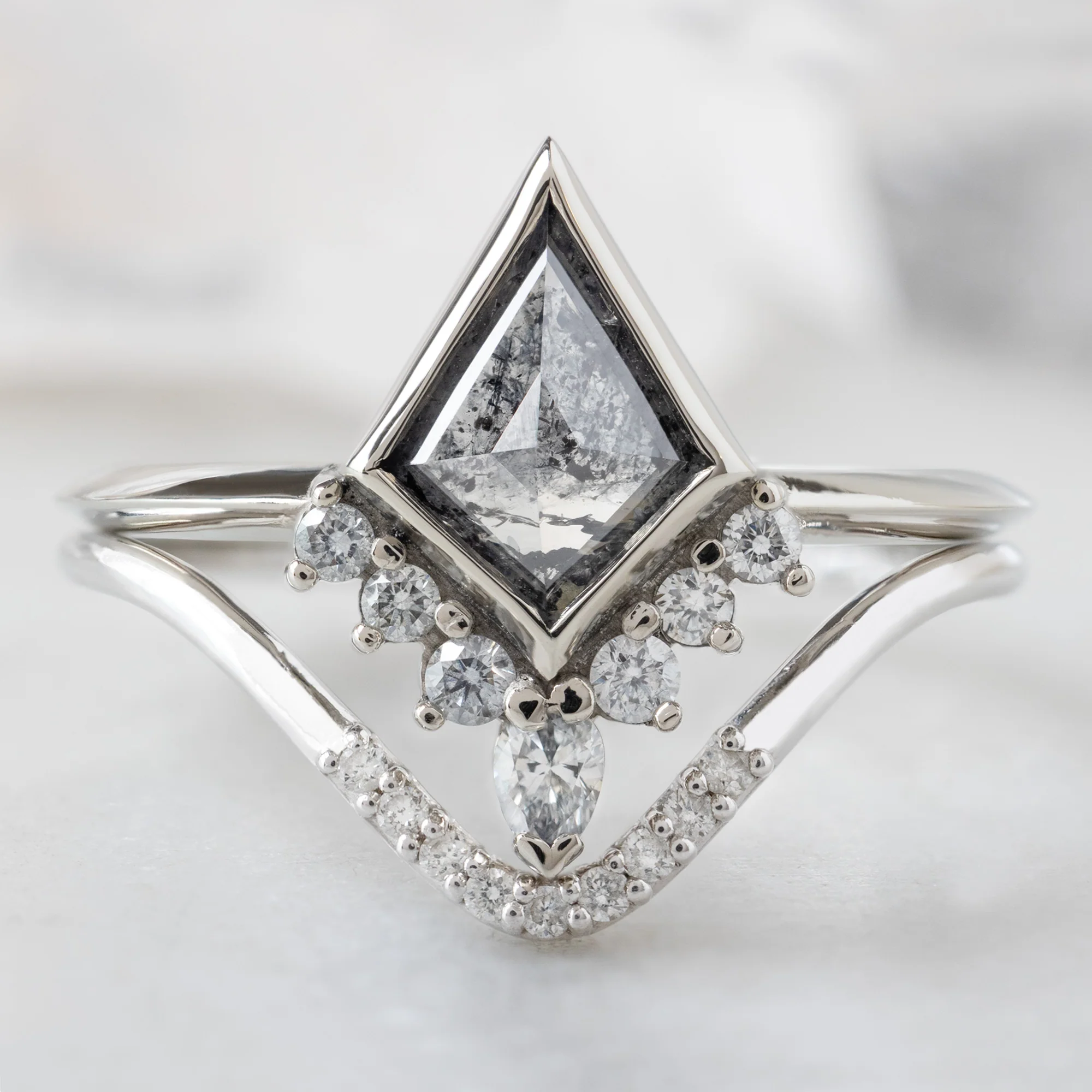 The Aster Ring | 0.81ct Kite Salt and Pepper Diamond in 14K White Gold - Image 3