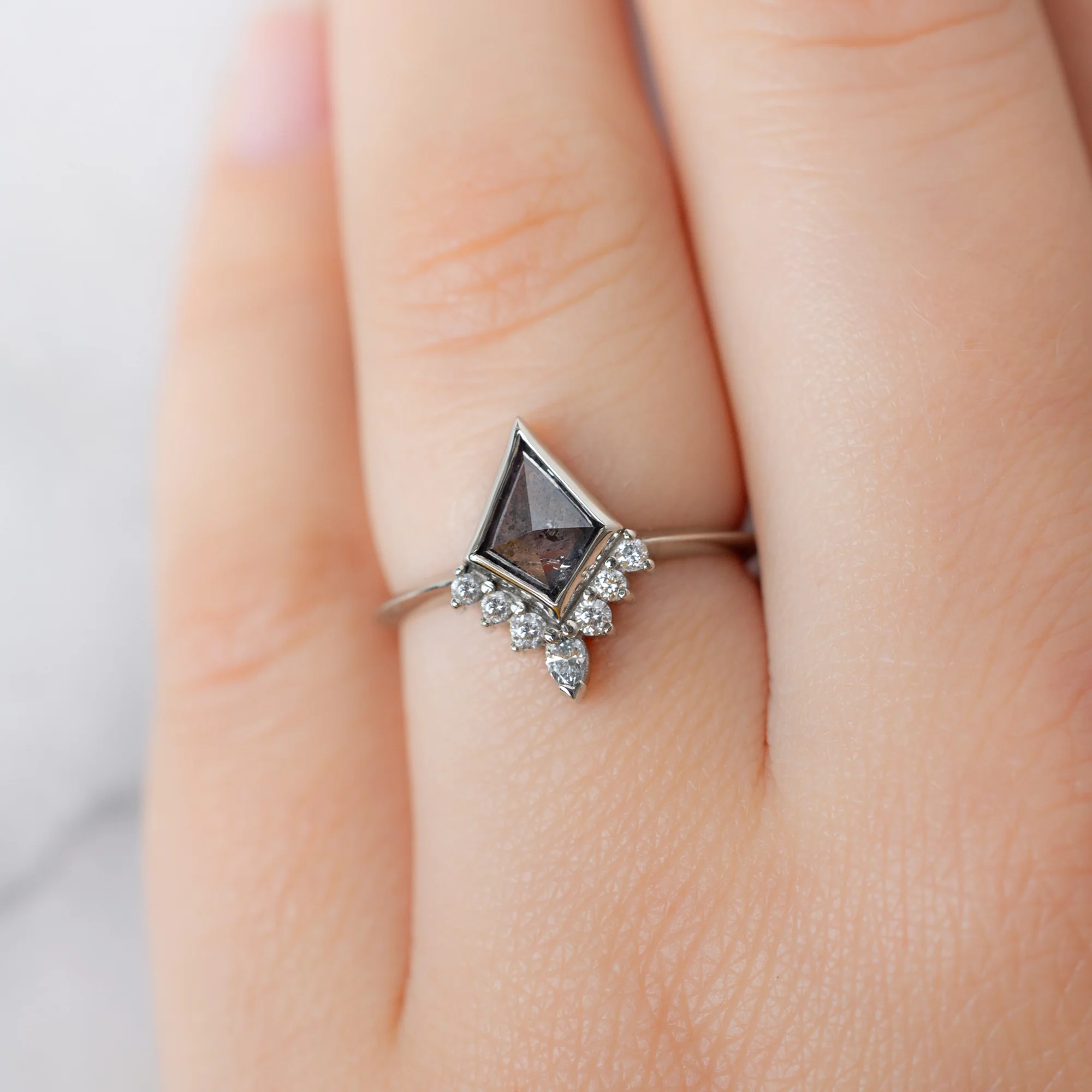 The Aster Ring | 0.81ct Kite Salt and Pepper Diamond in 14K White Gold - Image 4
