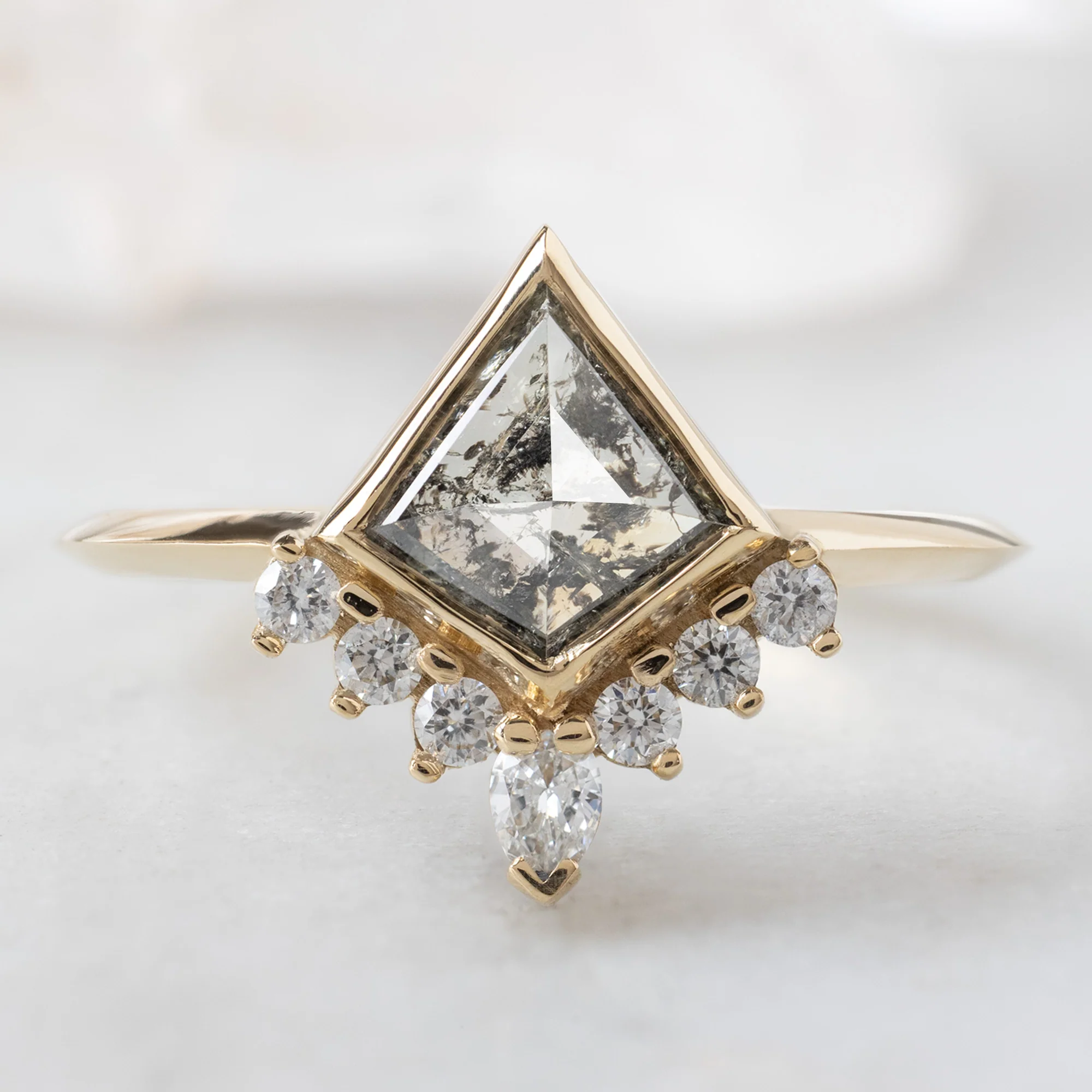 The Aster Ring | 0.82ct Kite Salt and Pepper Diamond in 14K Yellow Gold