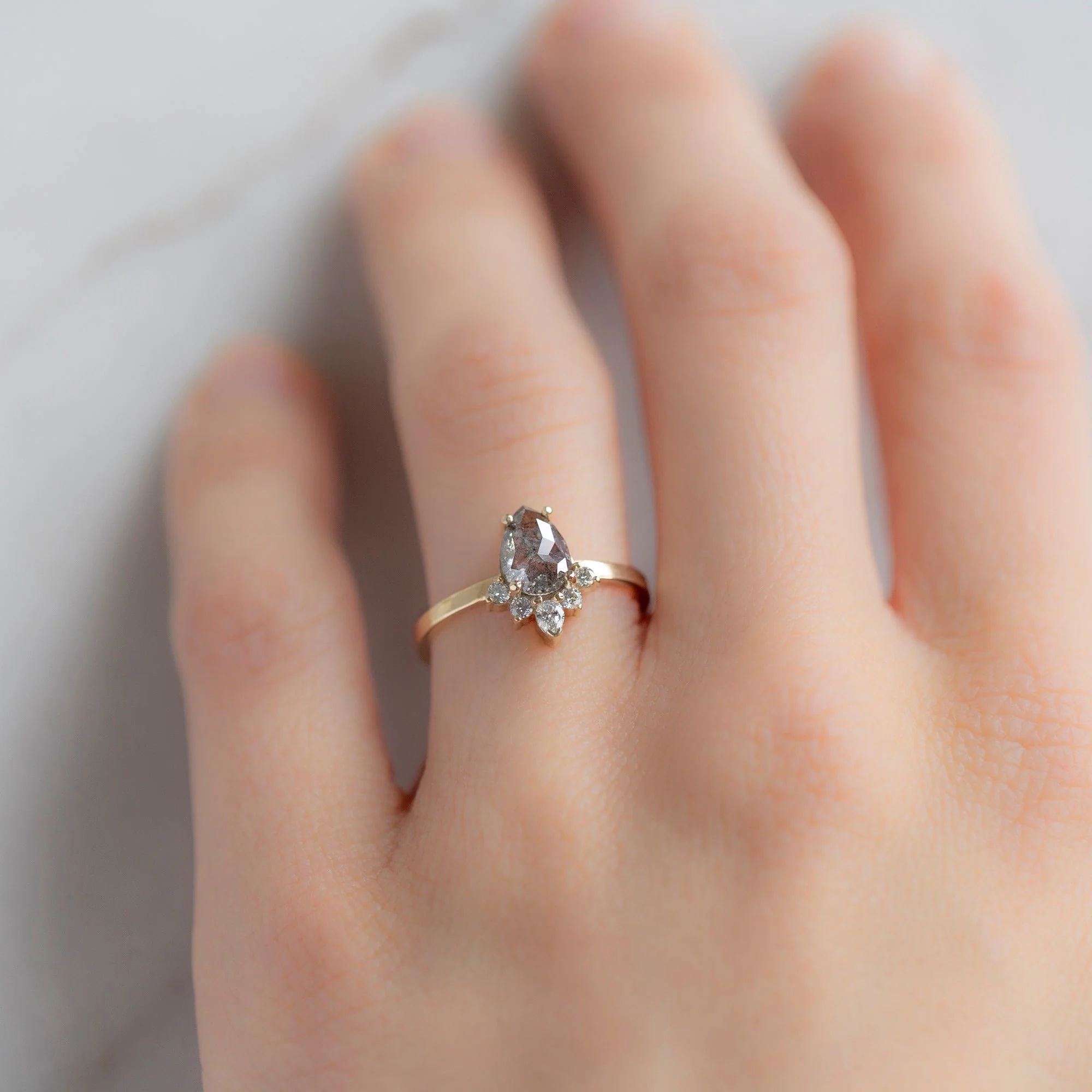 The Aster Ring | 0.89ct Pear Grey Diamond in 14K Yellow Gold - Image 2