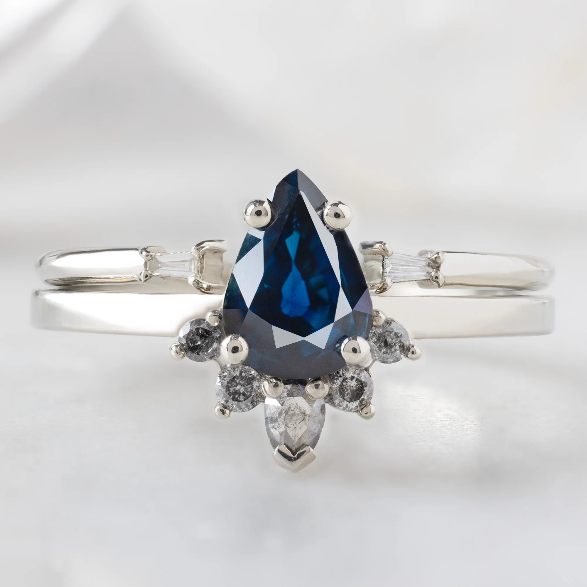 The Aster Ring | 0.90ct Pear Blue Sapphire in 14K White Gold - Image 3