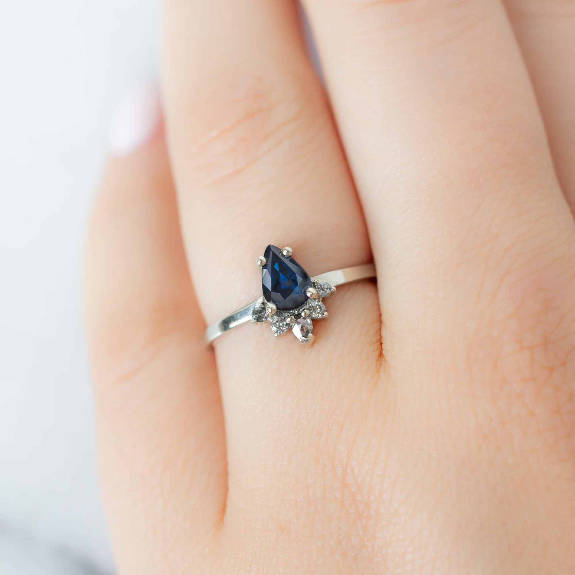 The Aster Ring | 0.90ct Pear Blue Sapphire in 14K White Gold - Image 4