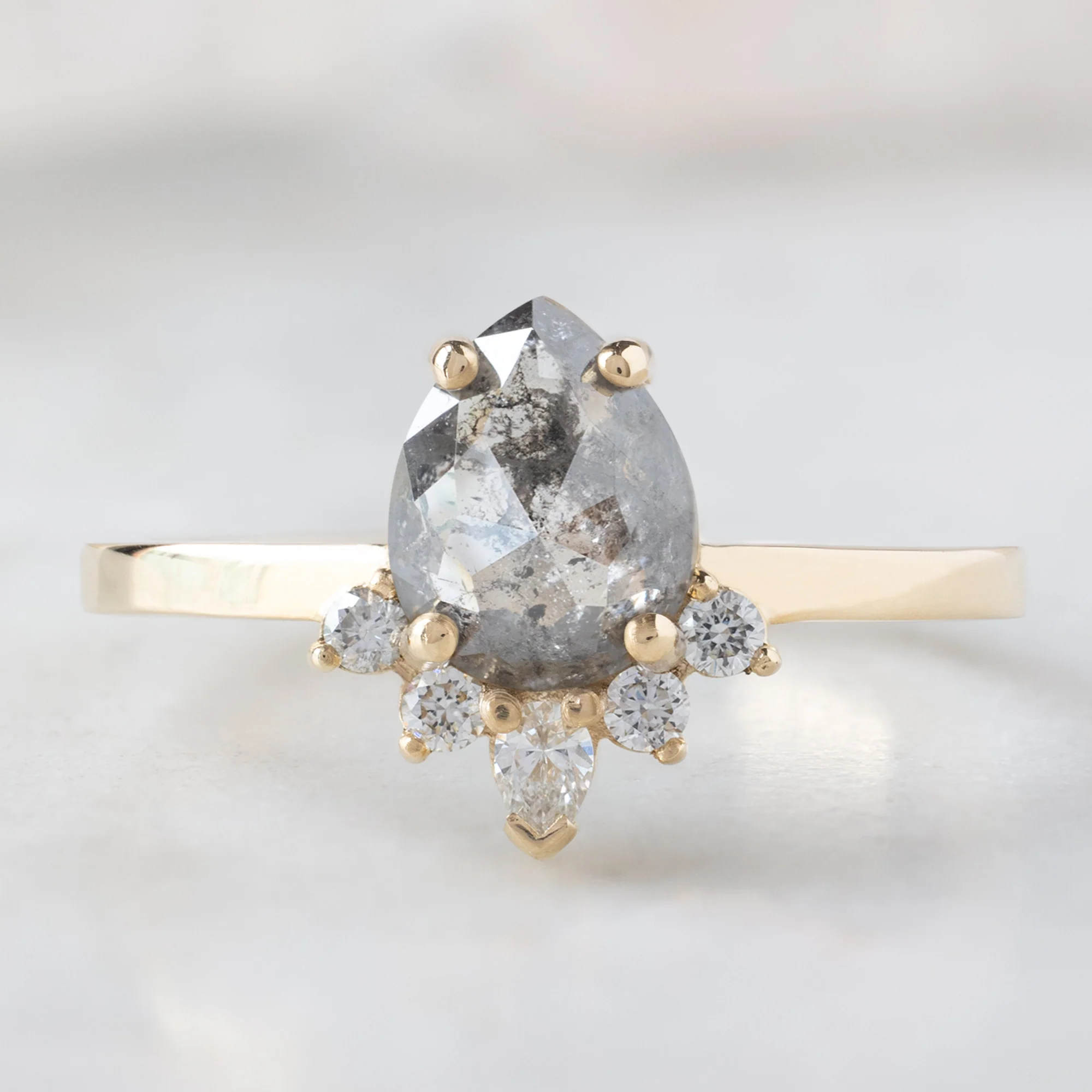 The Aster Ring | 0.95ct Pear Salt and Pepper Diamond in 14K Yellow Gold