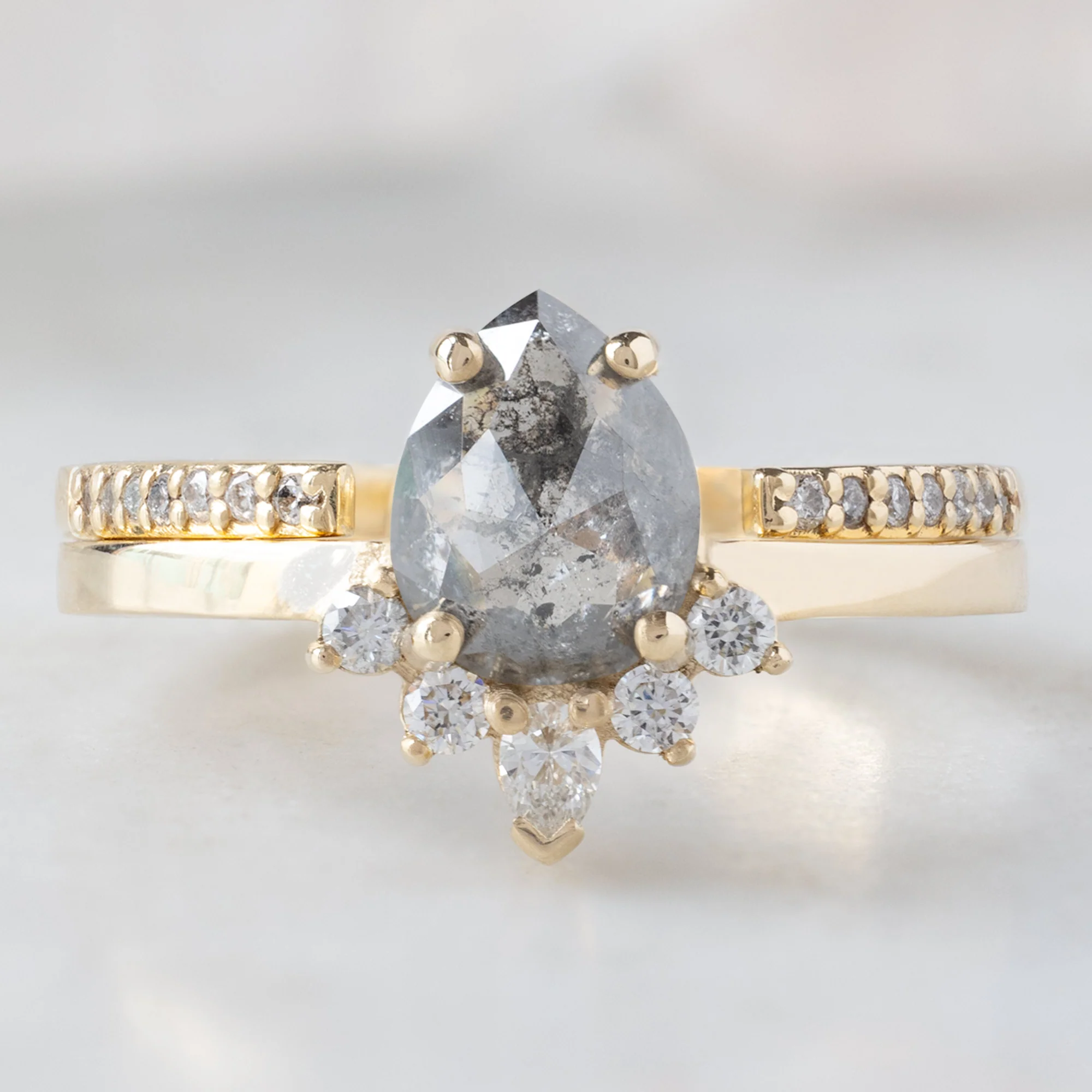 The Aster Ring | 0.95ct Pear Salt and Pepper Diamond in 14K Yellow Gold - Image 3